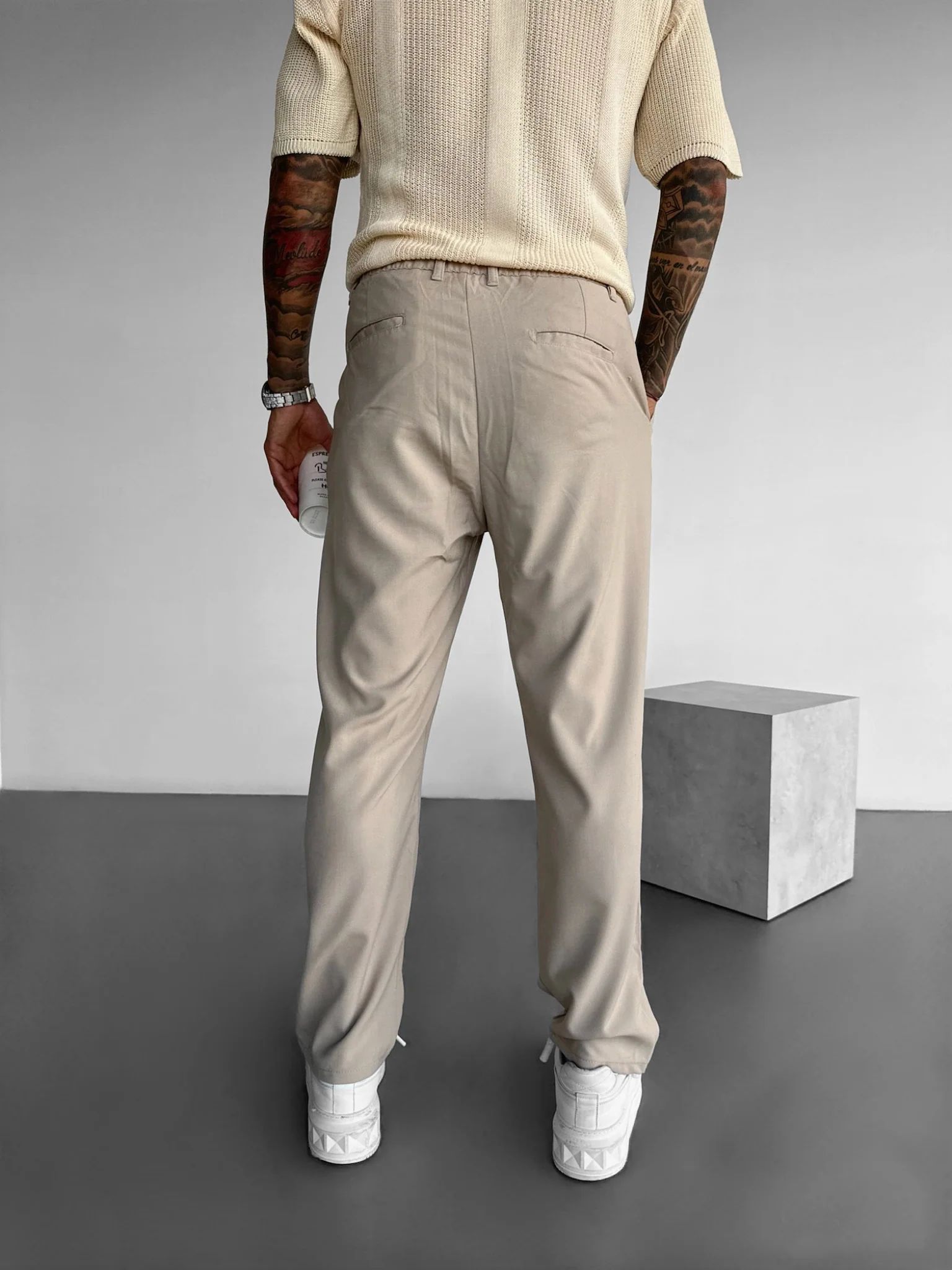Baggy Chino Trousers - Beige - Image 4