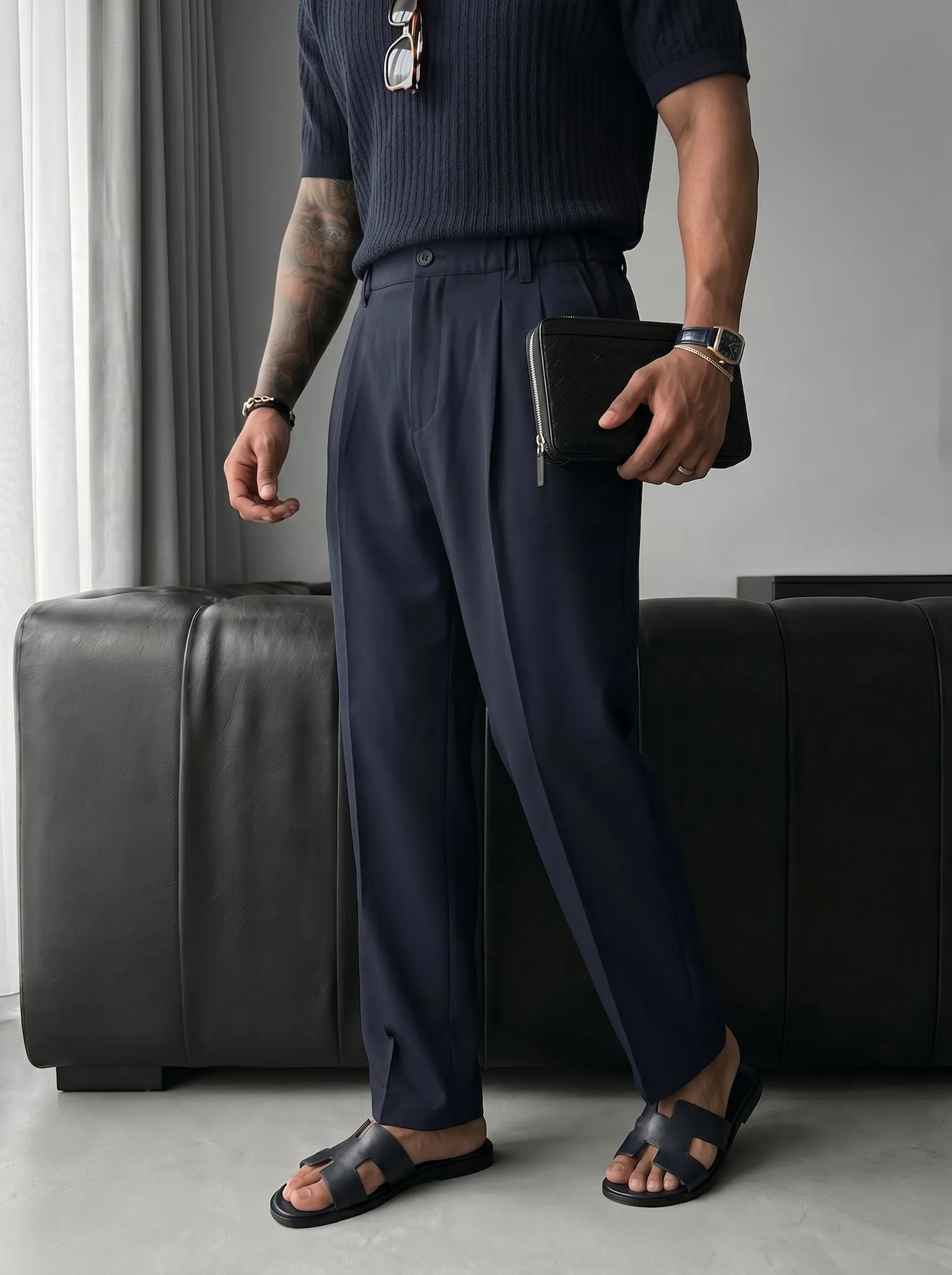 Baggy Chino Trousers - Blue - Image 2