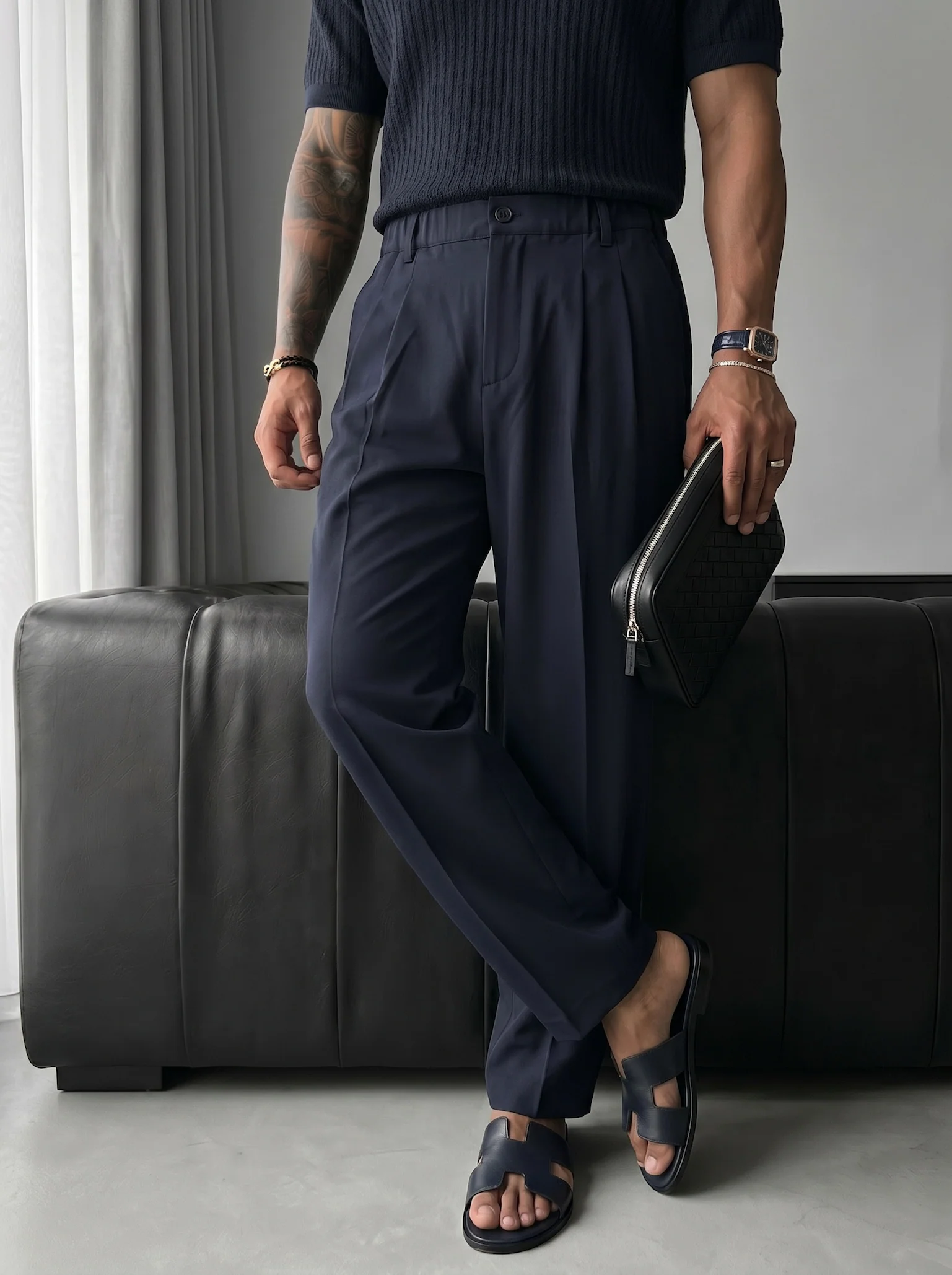 Baggy Chino Trousers - Blue - Image 3