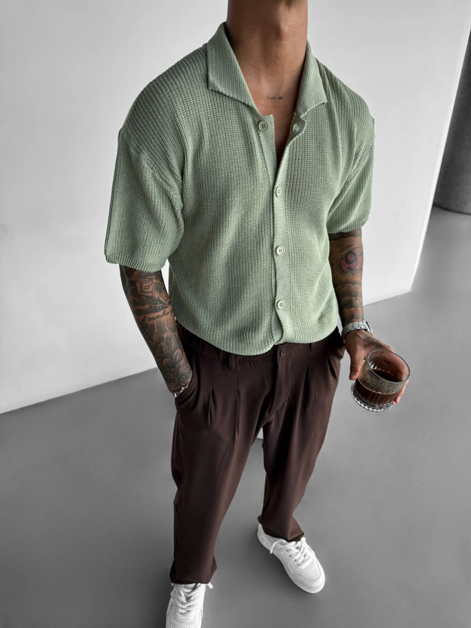 Baggy Chino Trousers - Brown - Image 3