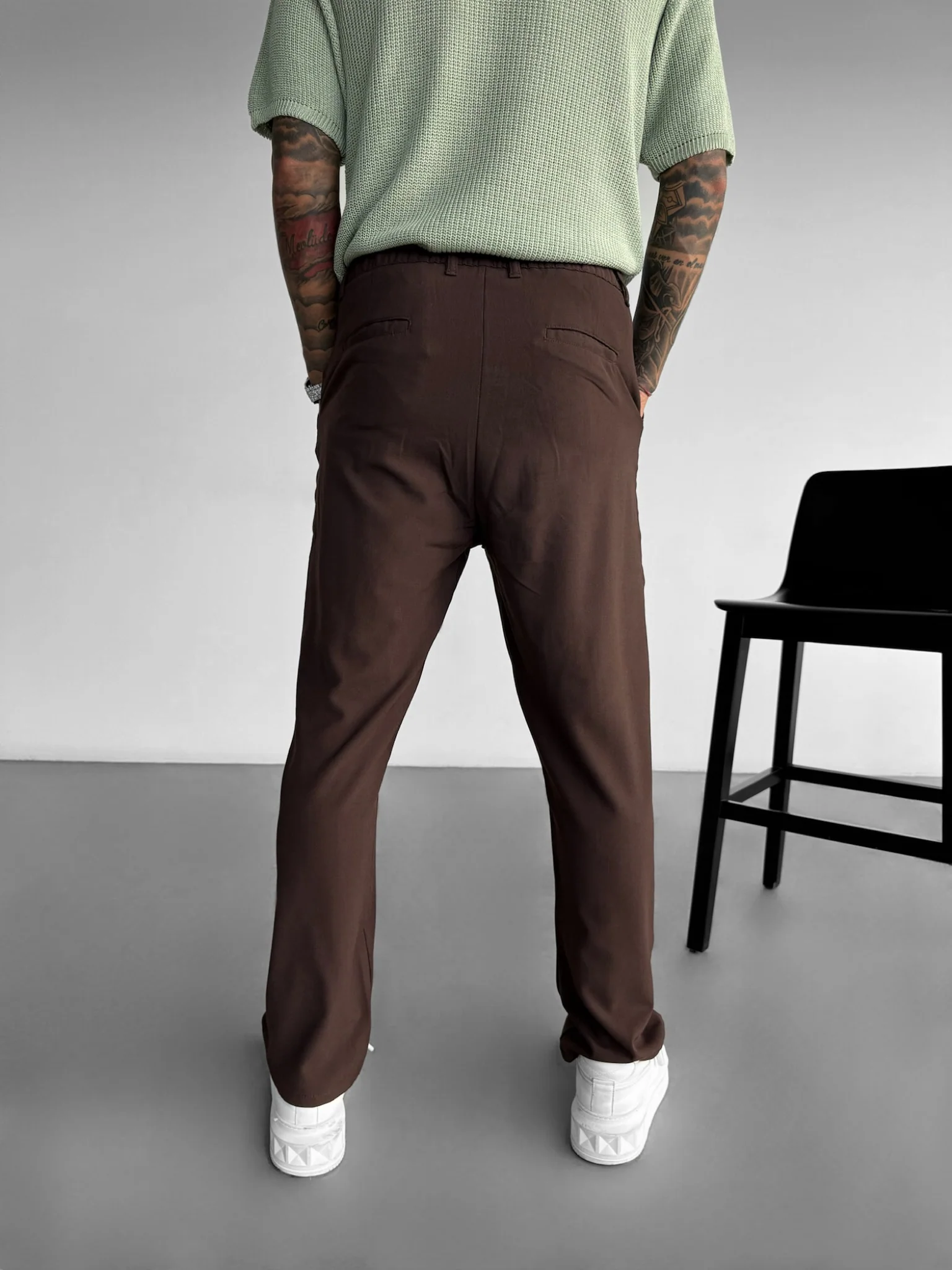 Baggy Chino Trousers - Brown - Image 4