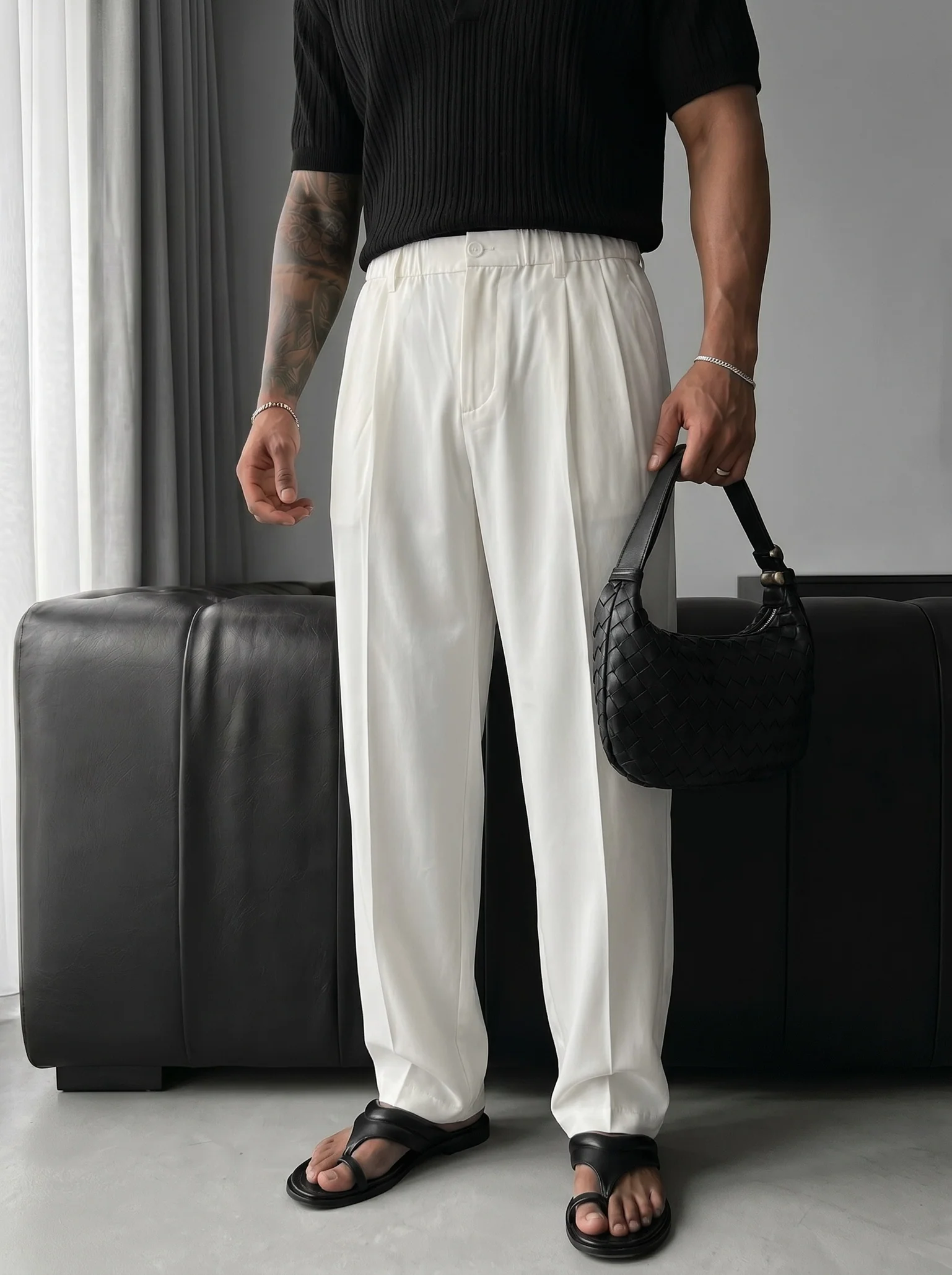 Baggy Chino Trousers - Ecru - Image 4