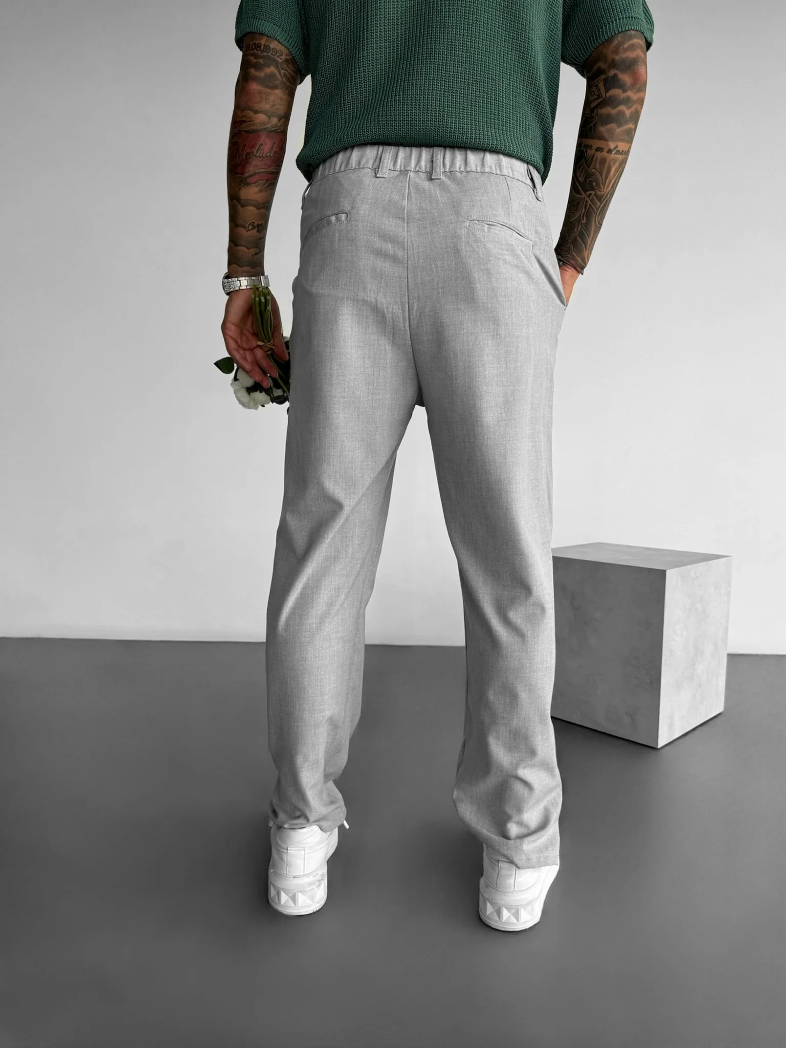 Baggy Chino Trousers - Grey - Image 4