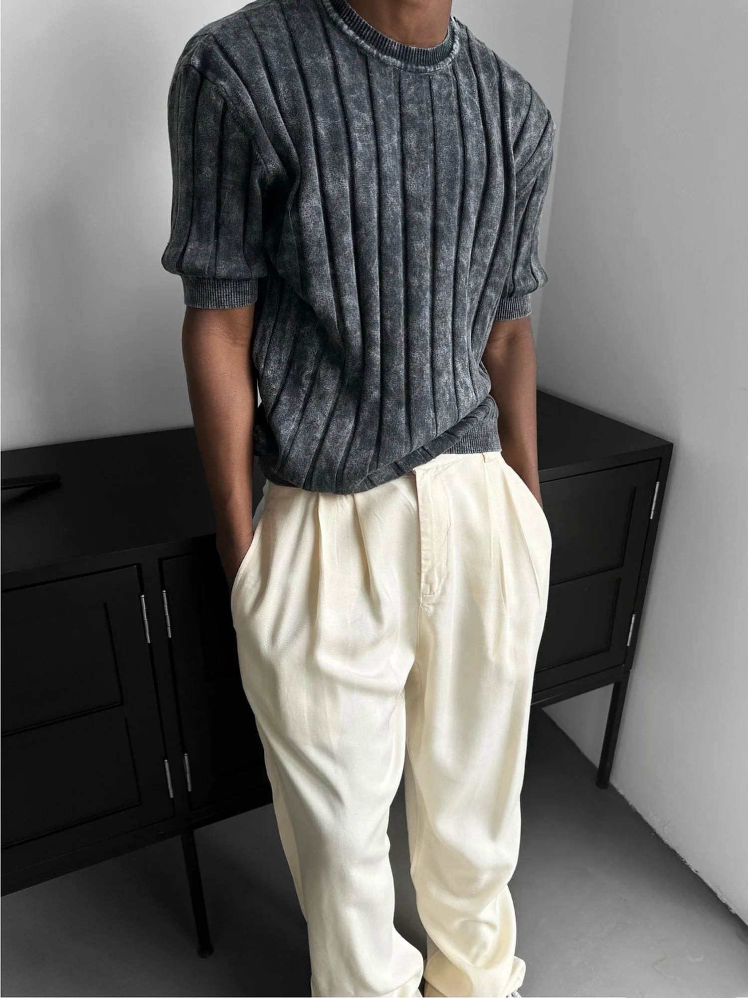 Baggy Pleats Trousers - Cremé