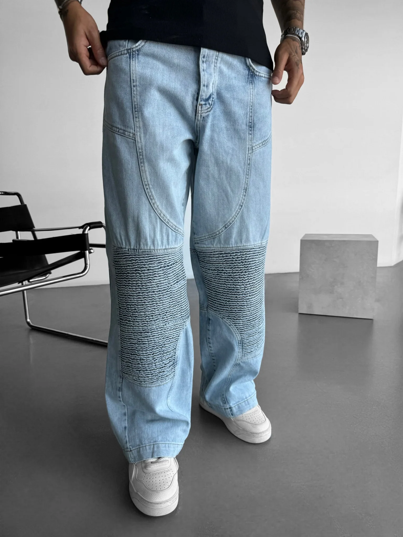 Baggy Seam Detail Jeans - Blue - Image 5