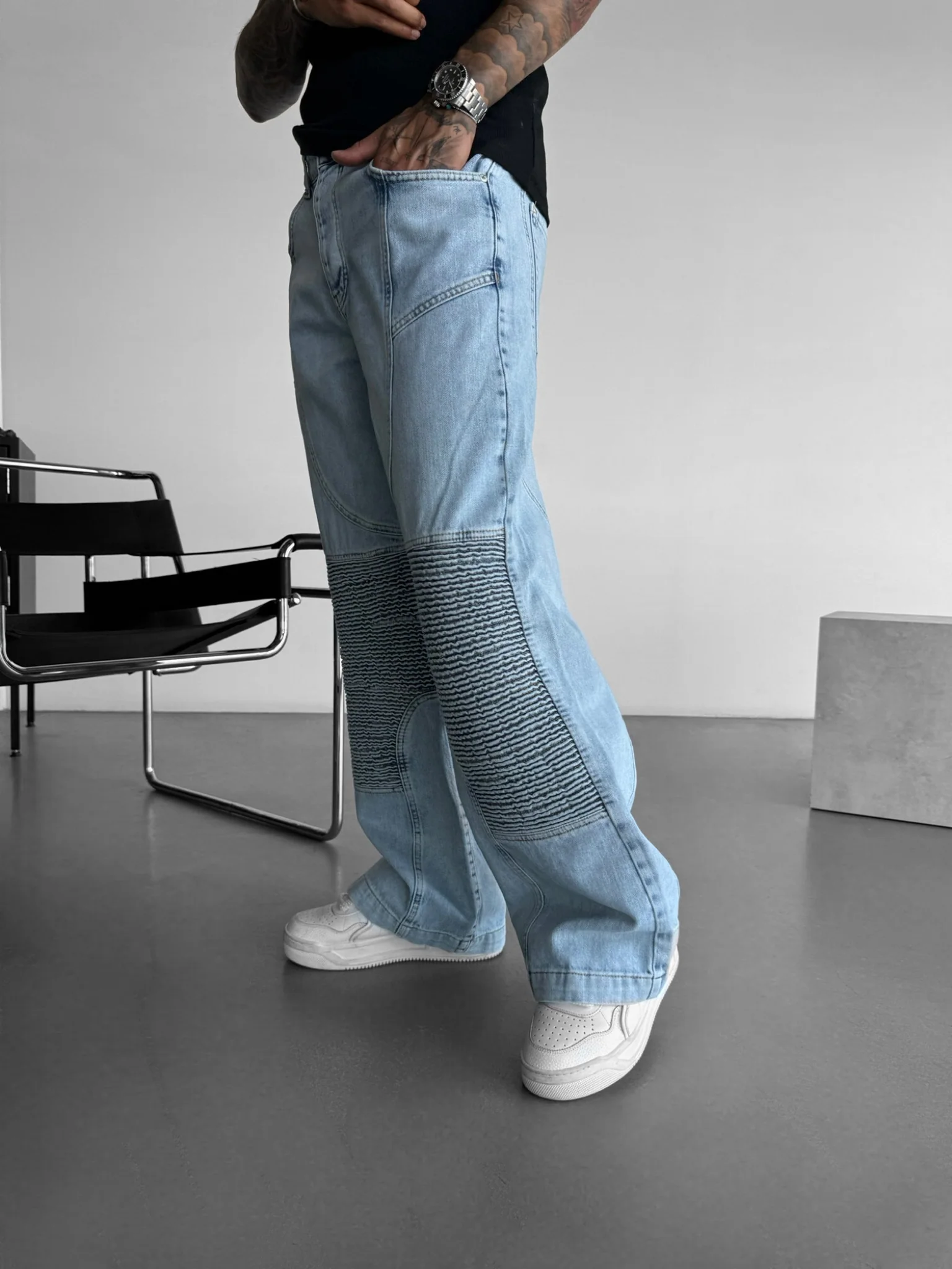 Baggy Seam Detail Jeans - Blue - Image 8