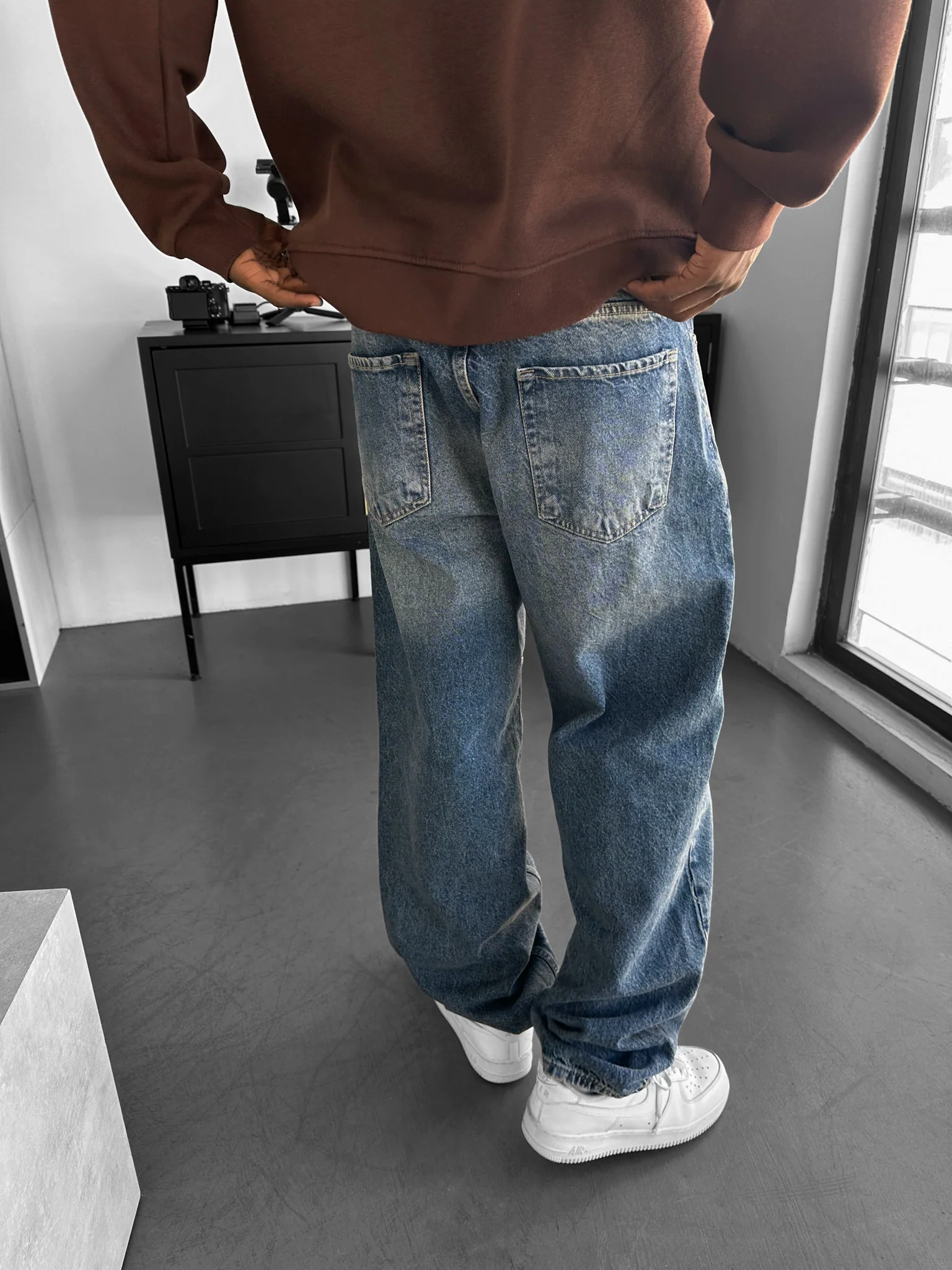 Baggy Stitched Jeans - Dark Blue - Image 3