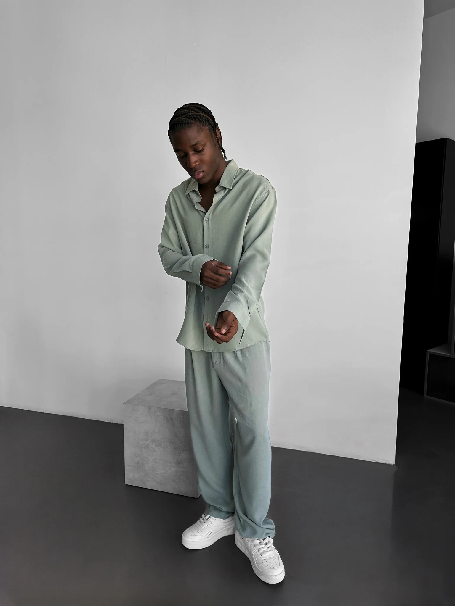 Baggy Tencel Trousers - Mint Green - Image 2