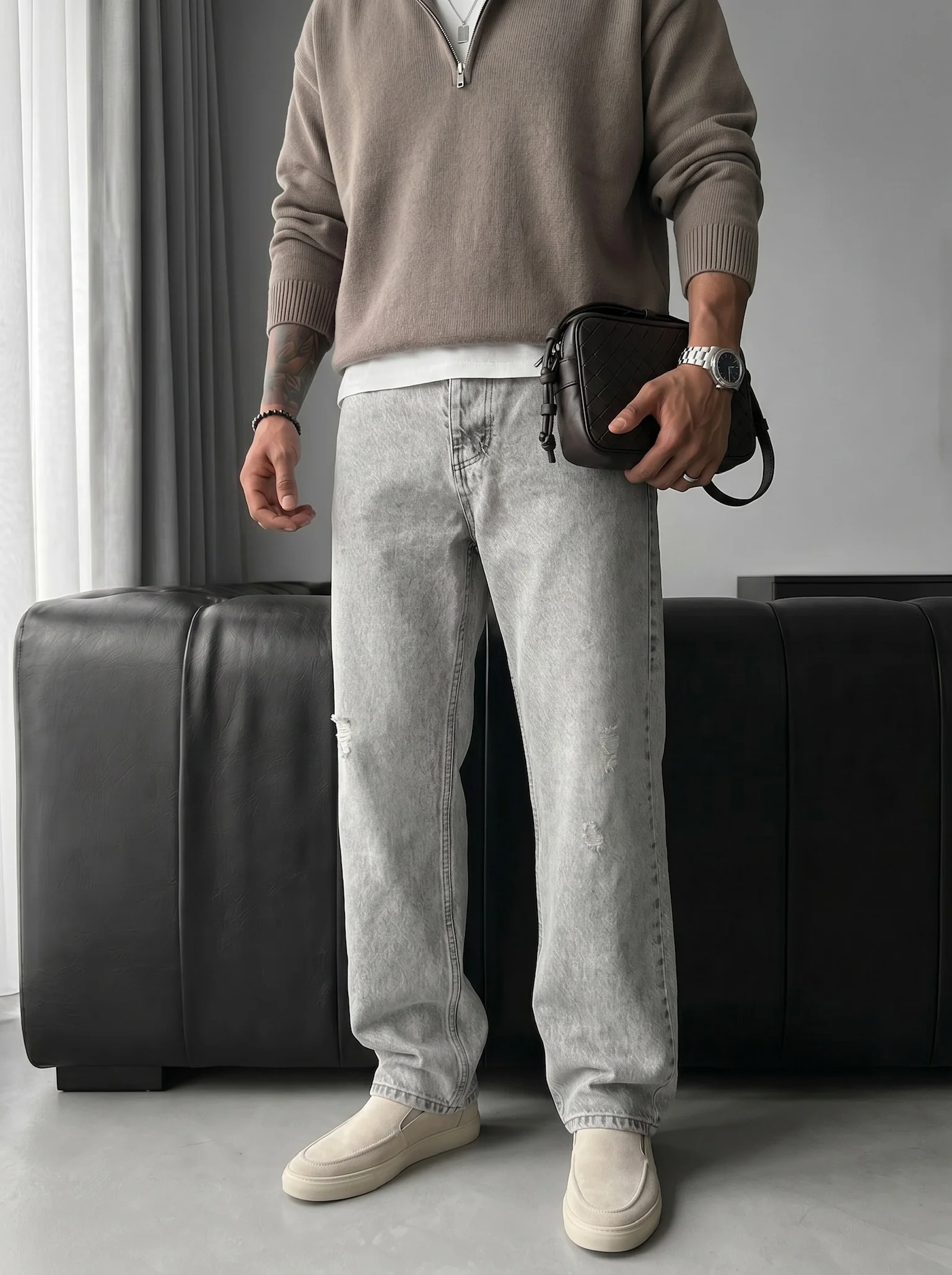 Baggy Torn Jeans - Grey