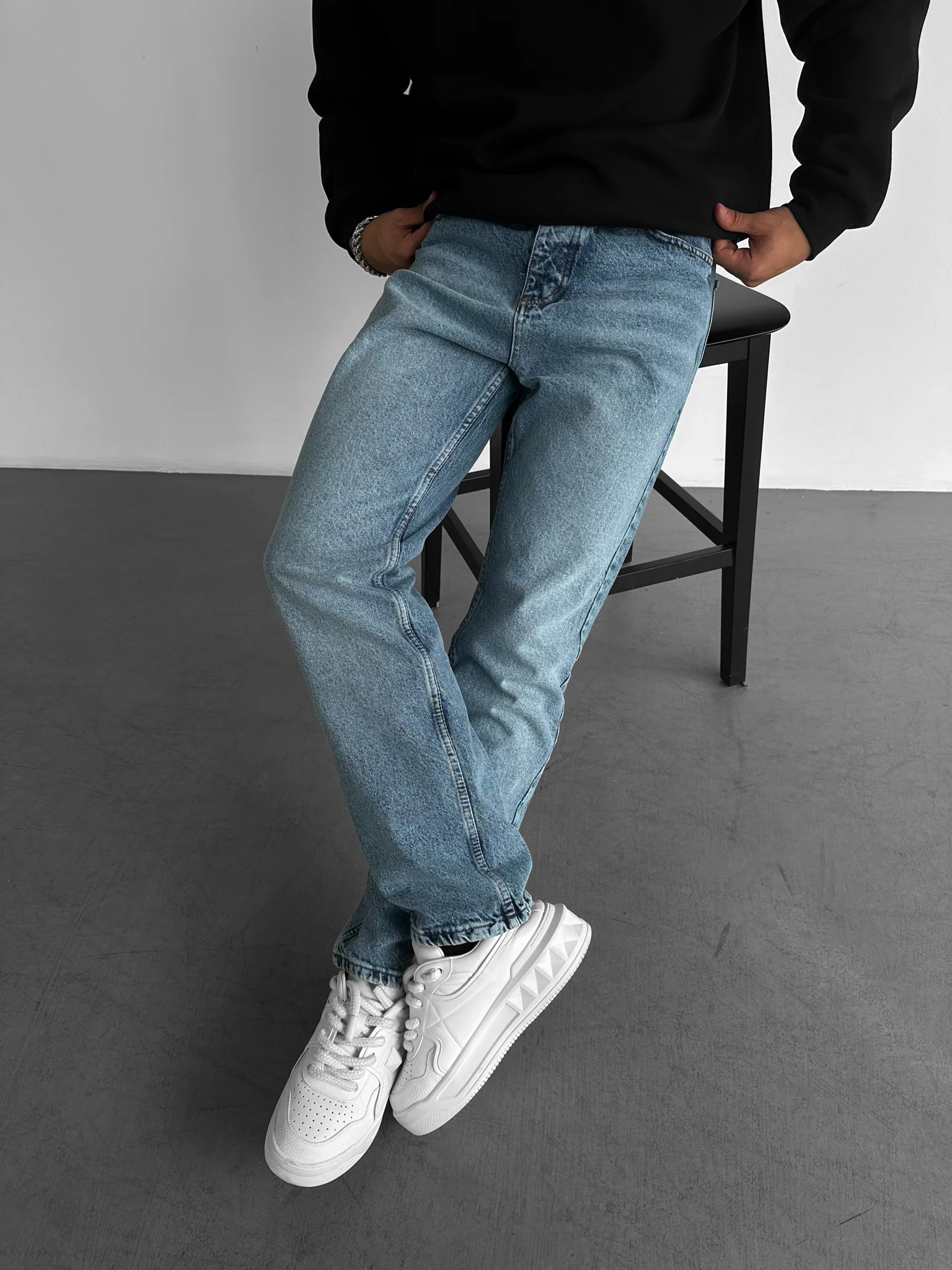 Baggy Washed Jeans - Blue - Image 3