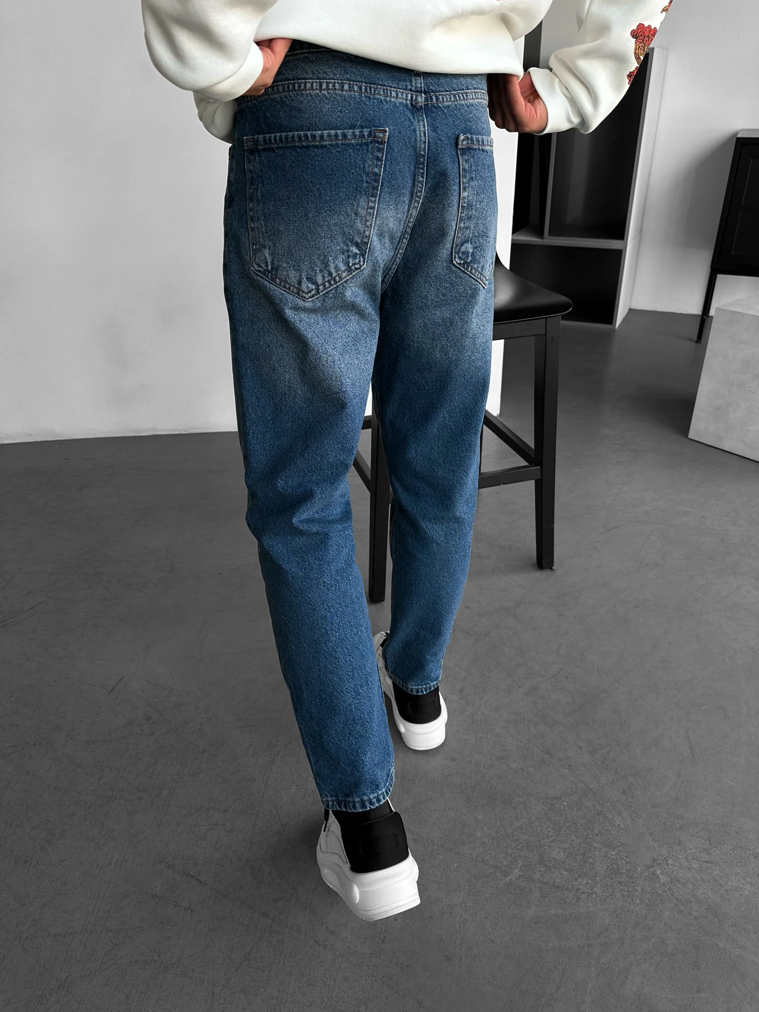 Boyfriend Washed Torn Jeans - Dark Blue - Image 3