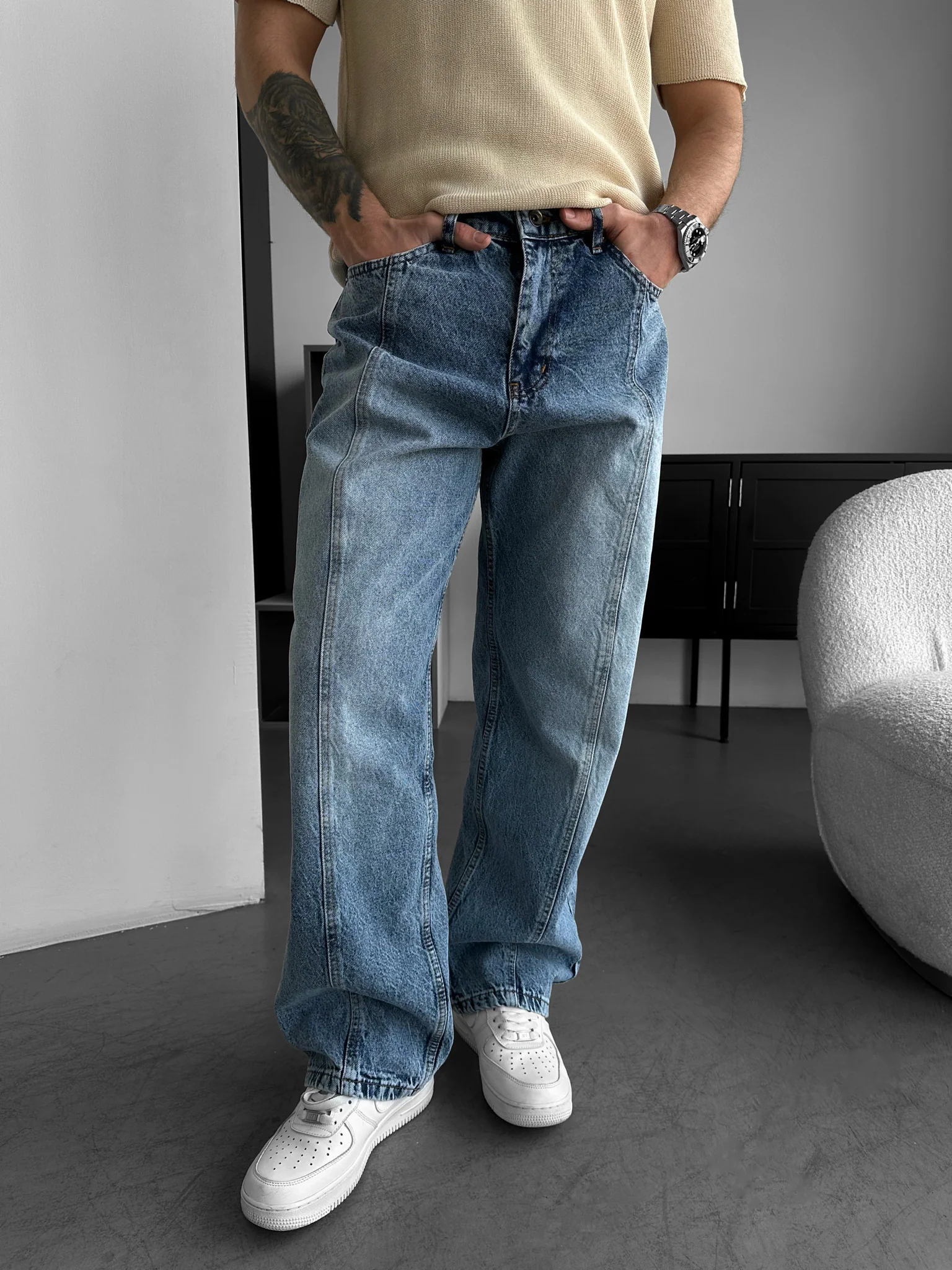 Front Line Baggy Jeans - Washed Blue