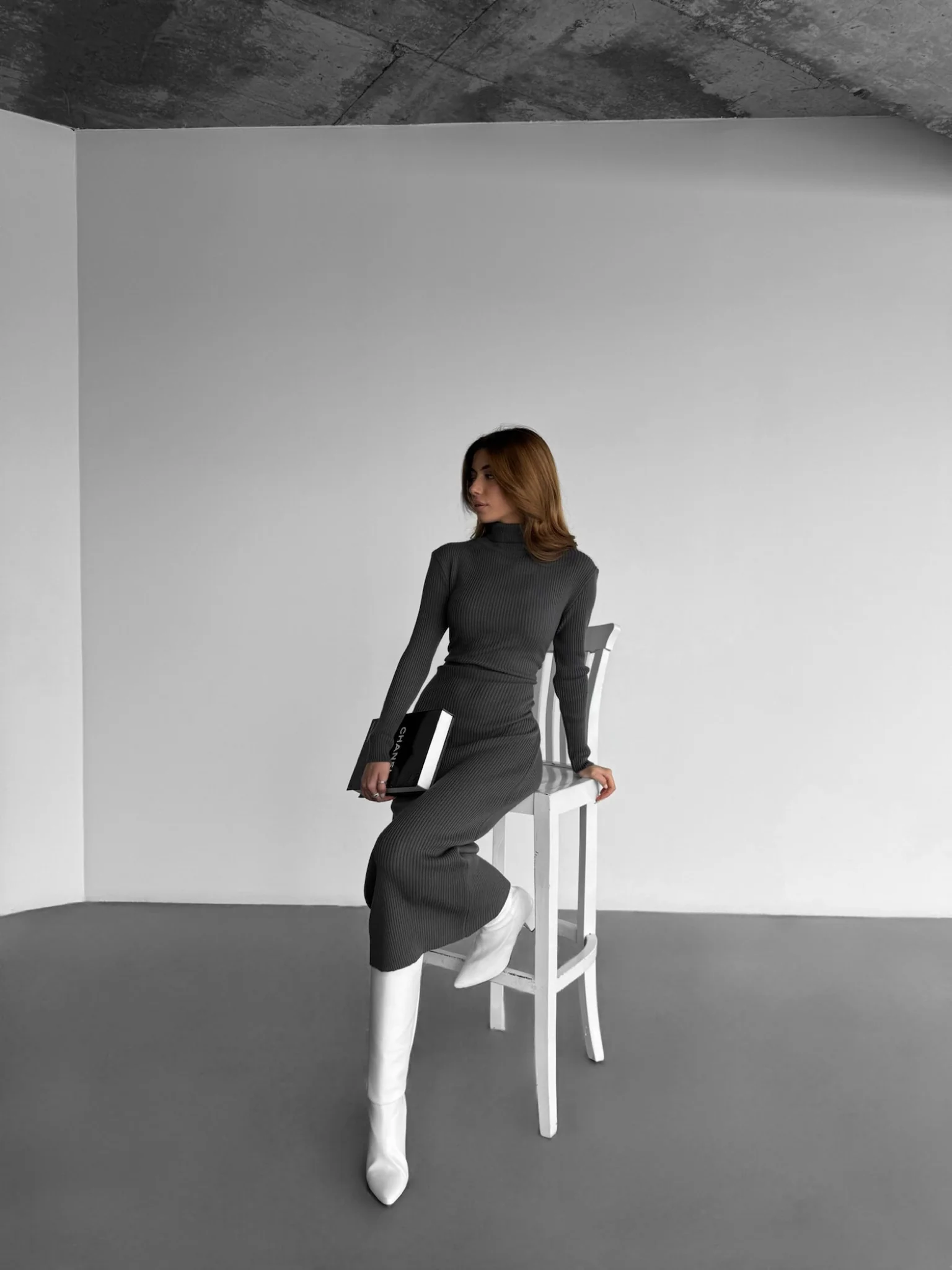 High Neck Knit Dress - Anthracite - Image 5