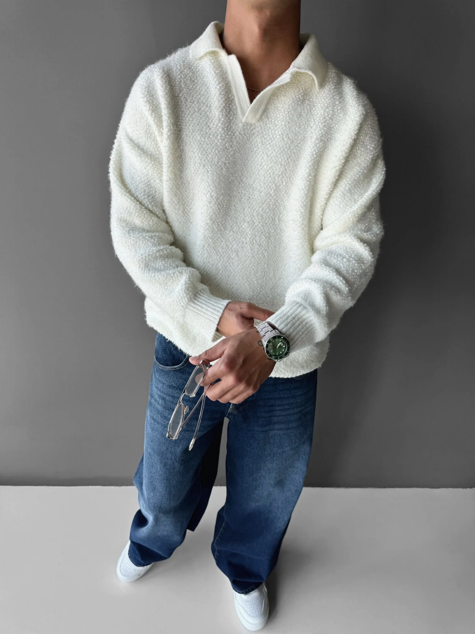 Knit Collar Brushed Pullover - Ecru - Image 4
