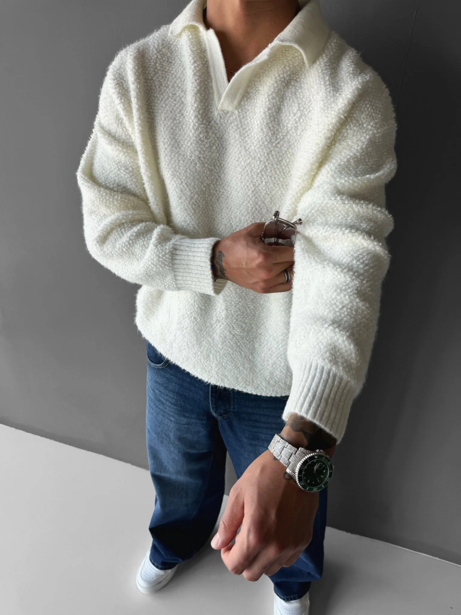 Knit Collar Brushed Pullover - Ecru - Image 5