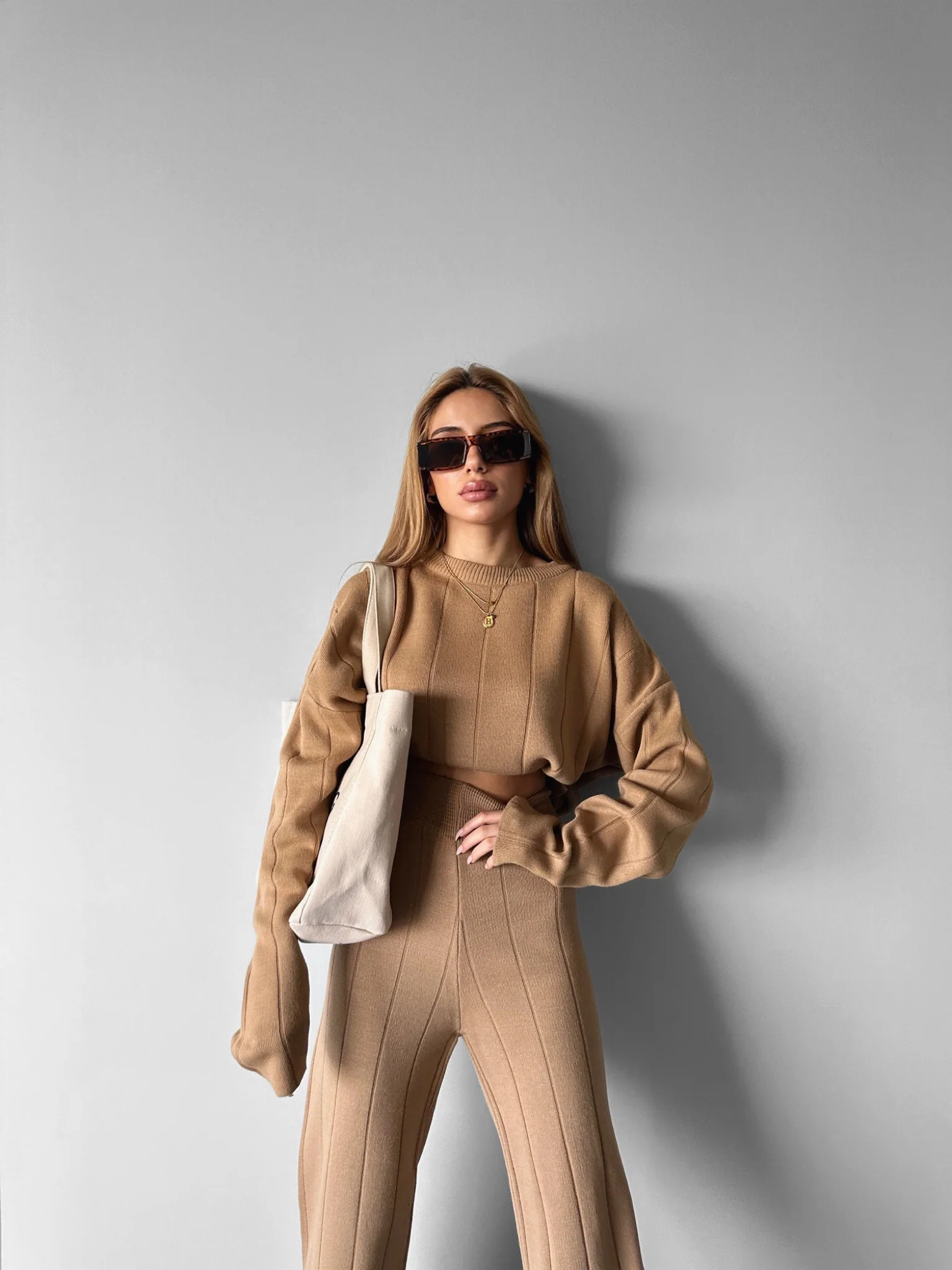 Knit Textured Sweater - Brown - Image 2
