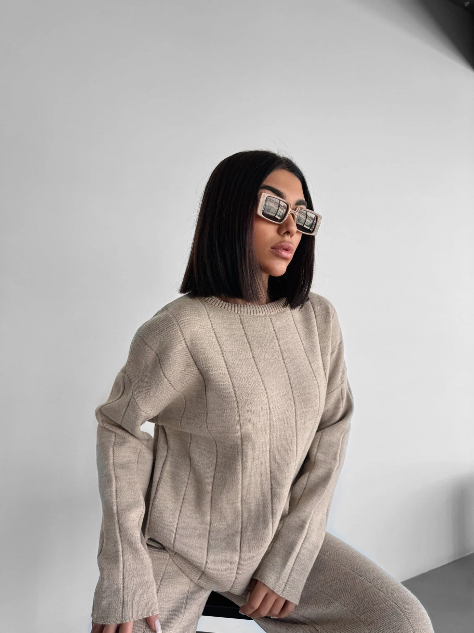 Knit Textured Sweater - Light Grey - Image 4