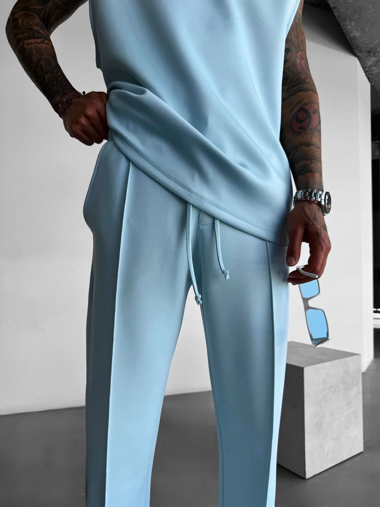 Loose Fit Diver Fabric Trousers - Baby Blue - Image 3