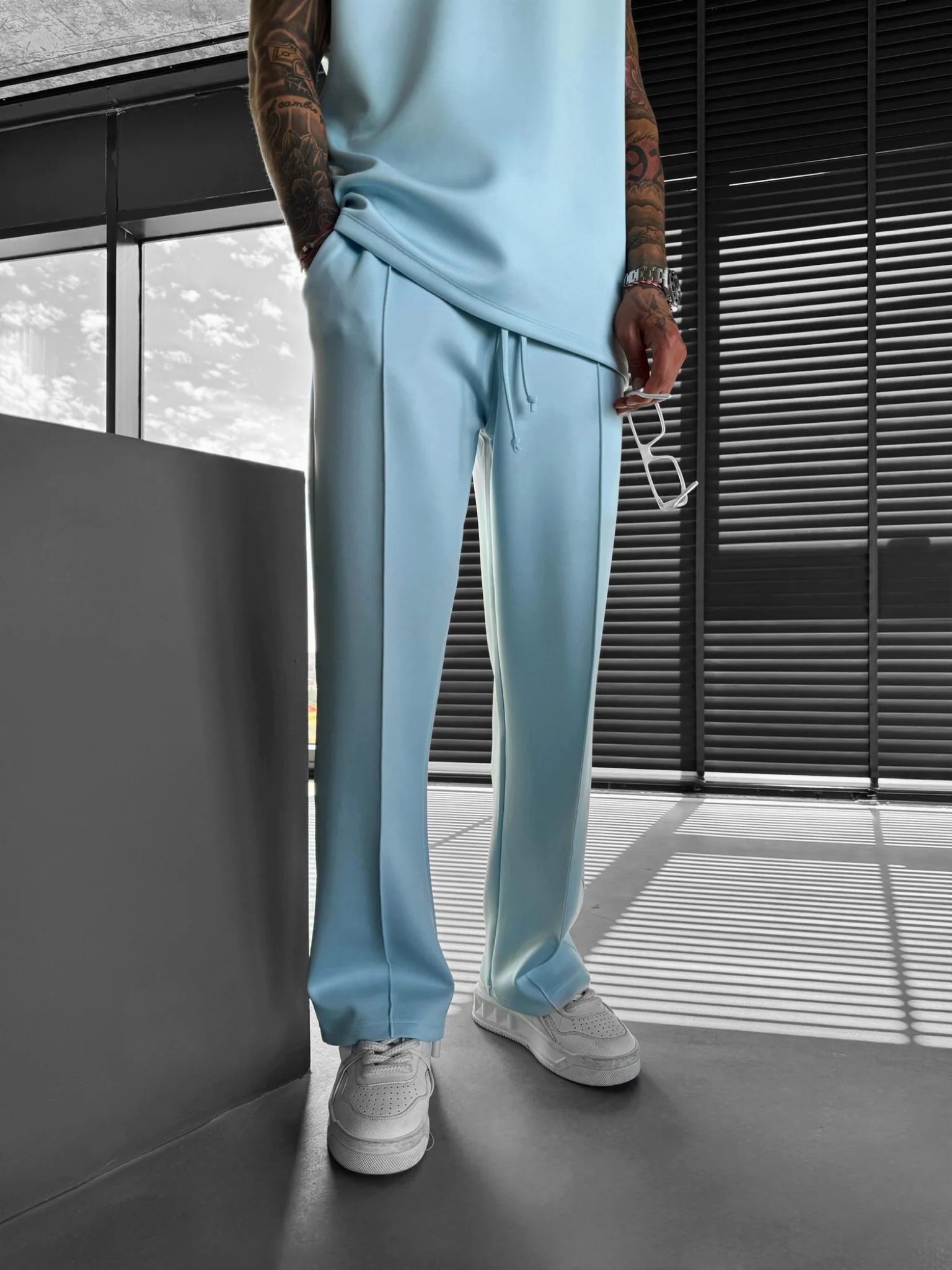 Loose Fit Diver Fabric Trousers - Baby Blue - Image 4