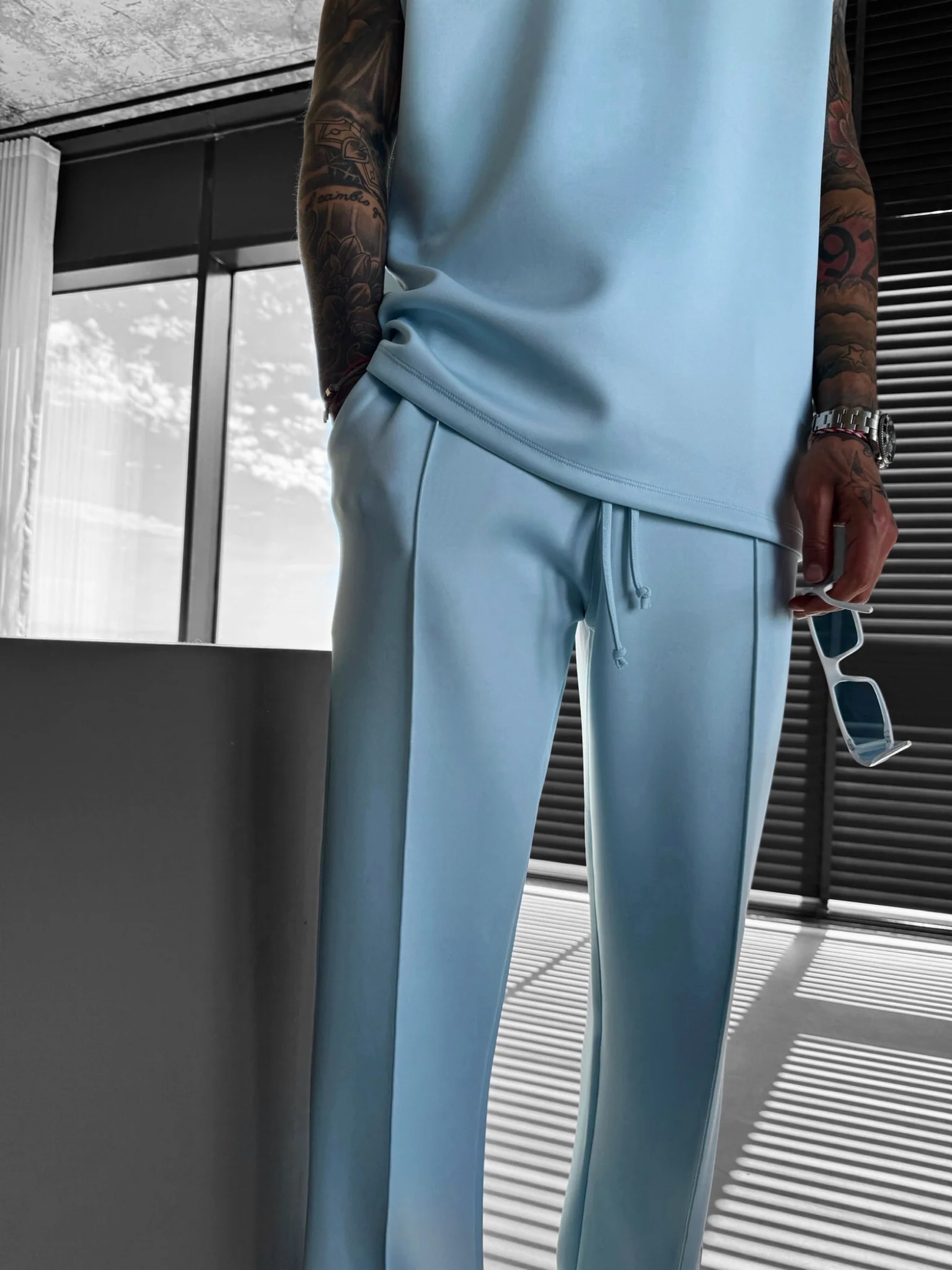 Loose Fit Diver Fabric Trousers - Baby Blue - Image 6