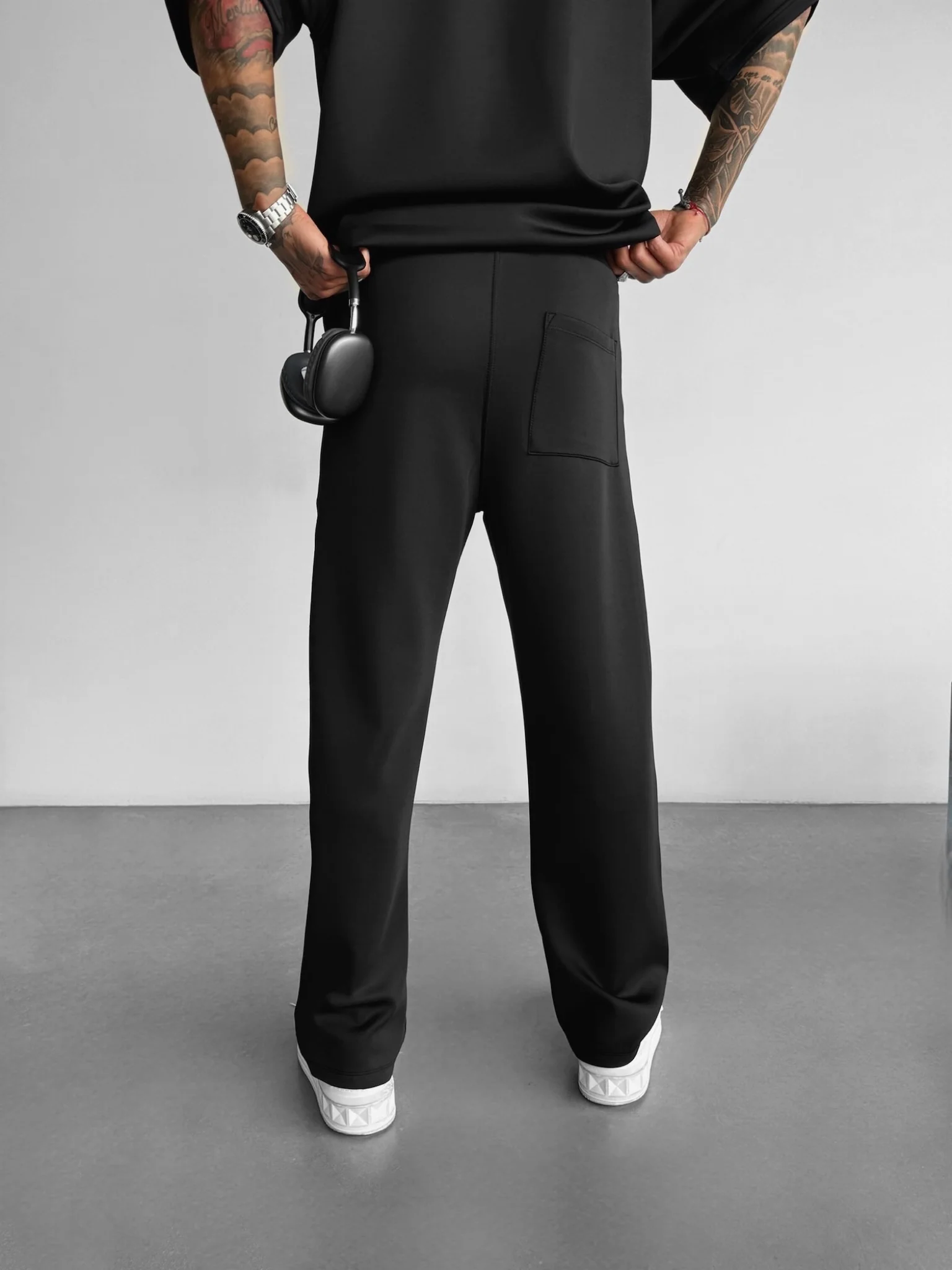 Loose Fit Diver Fabric Trousers - Black - Image 3