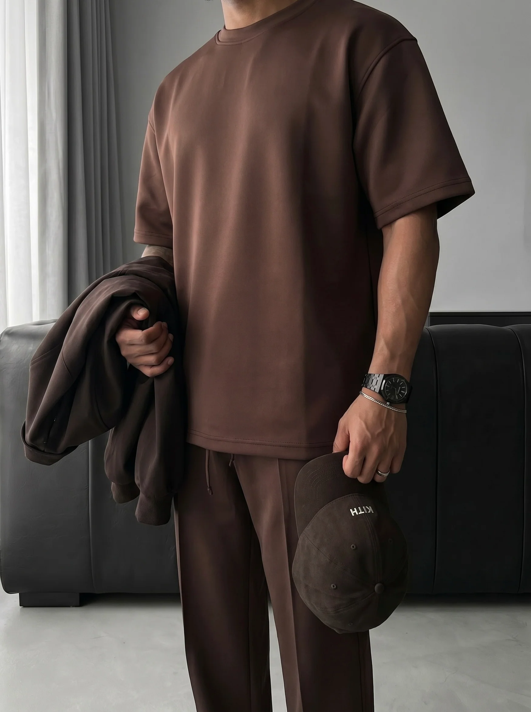 Loose Fit Diver Fabric Trousers - Brown - Image 3