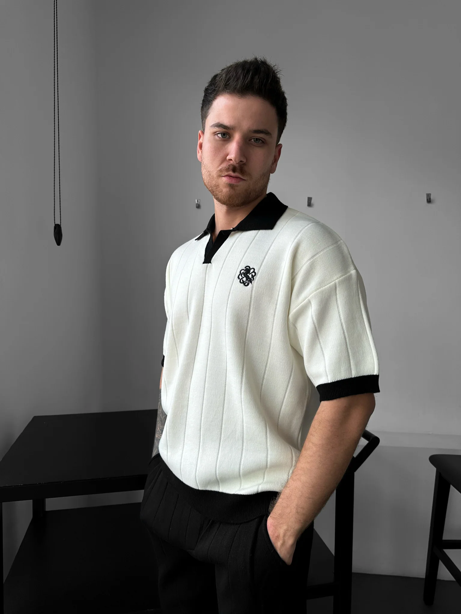 Loose Fit Embroidered Polo T-shirt - Ecru - Image 2