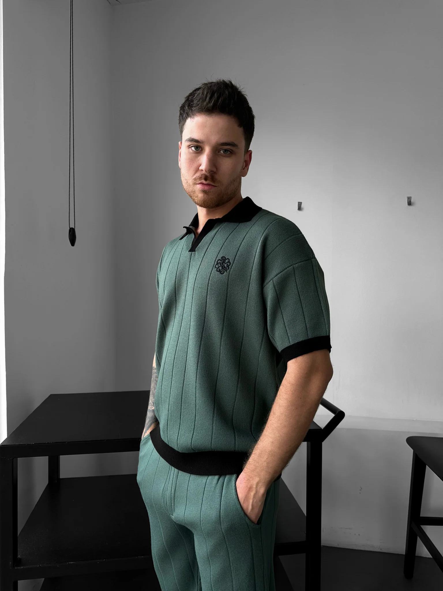Loose Fit Embroidered Polo T-shirt - Petrol - Image 2