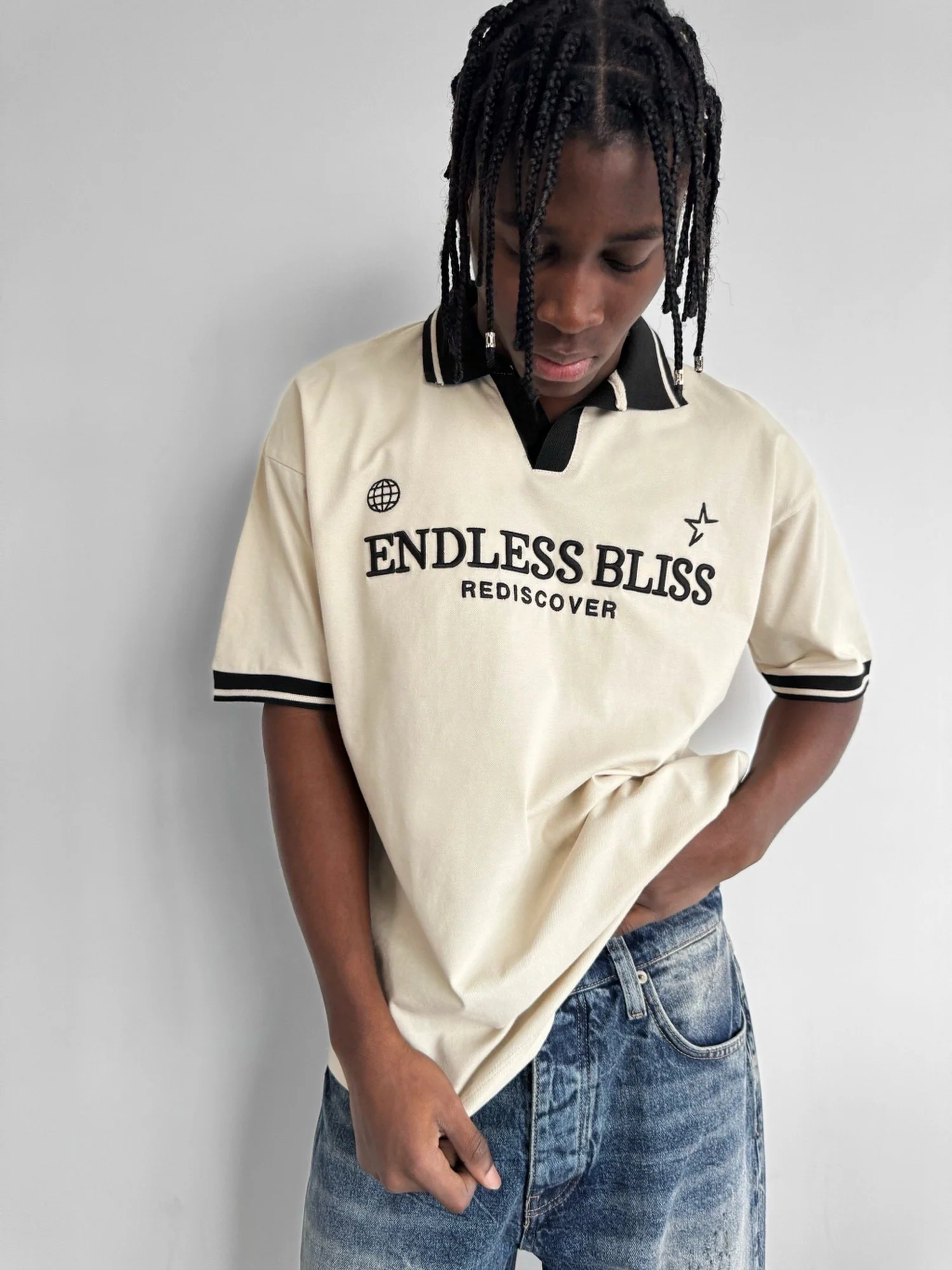Loose Fit 'Endless Bliss' Polo T-Shirt - Beige - Image 7