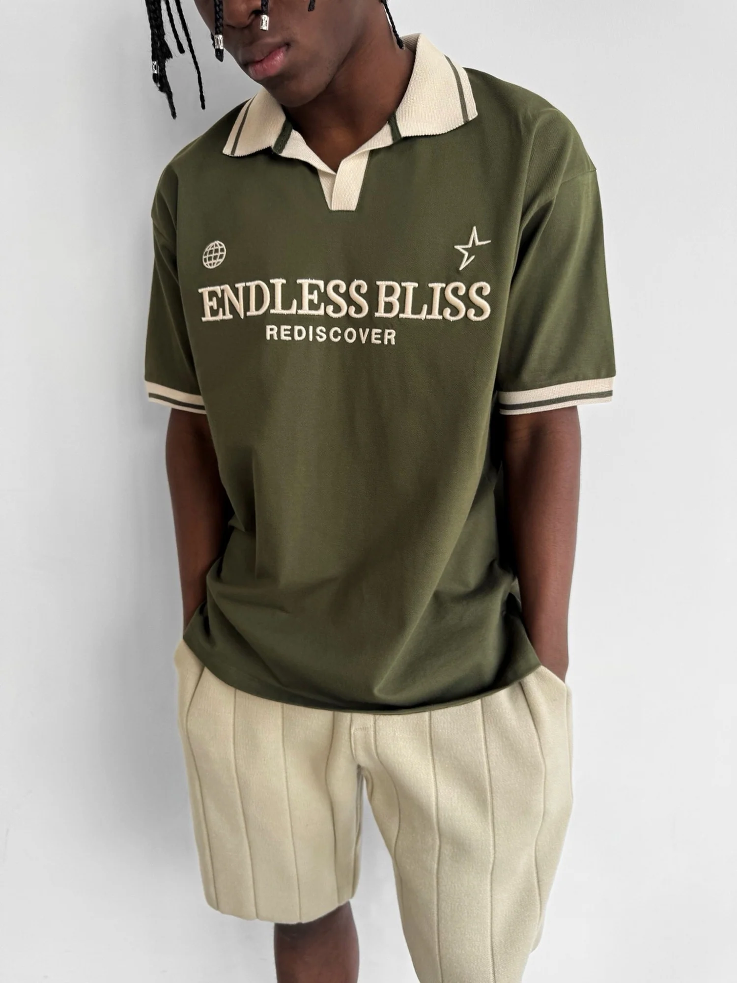 Loose Fit 'Endless Bliss' Polo T-Shirt - Khaki