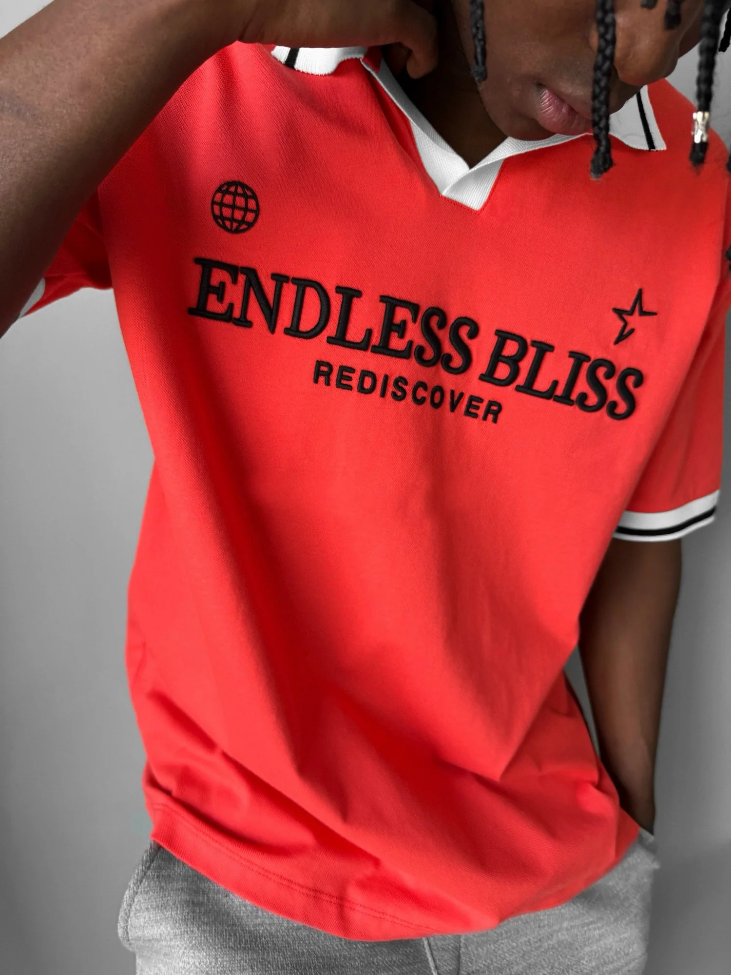 Loose Fit 'Endless Bliss' Polo T-Shirt - Orange Red