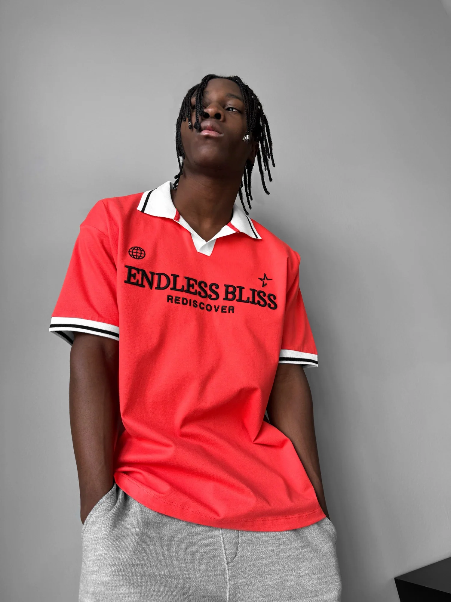 Loose Fit 'Endless Bliss' Polo T-Shirt - Orange Red - Image 2