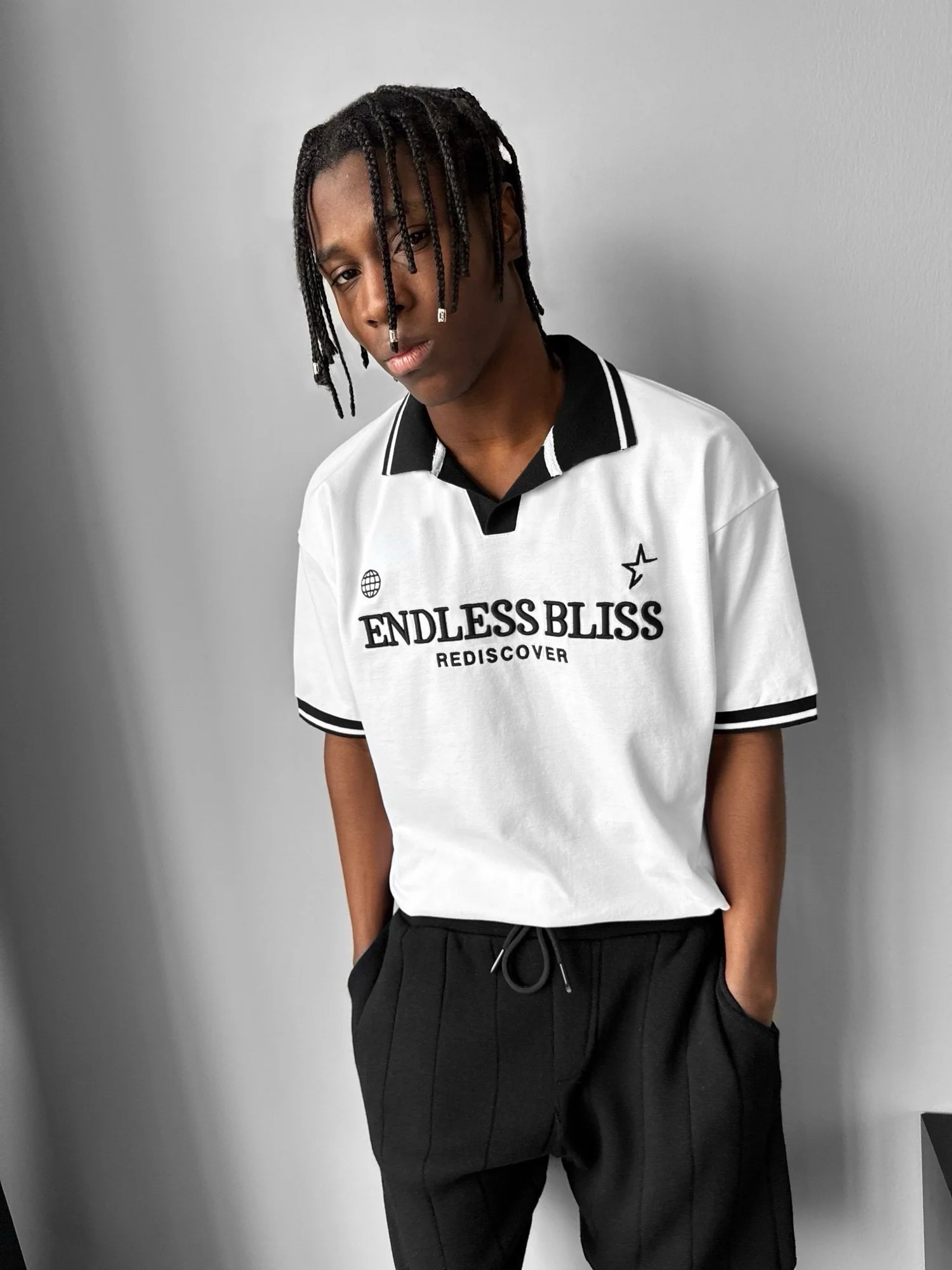 Loose Fit 'Endless Bliss' Polo T-Shirt - White - Image 3