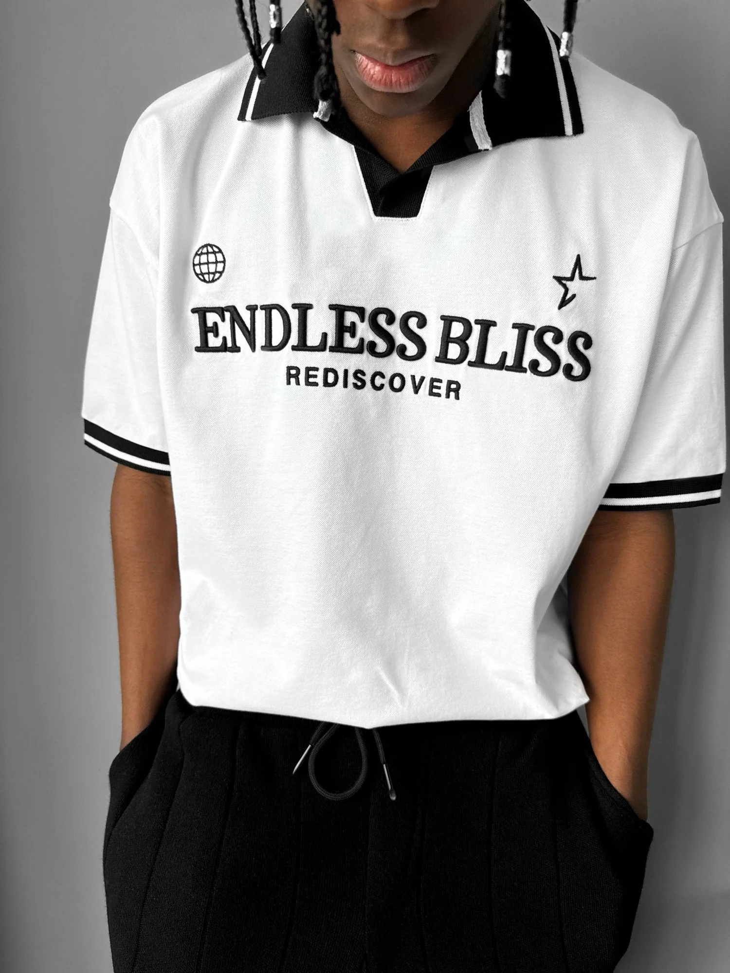 Loose Fit 'Endless Bliss' Polo T-Shirt - White - Image 4