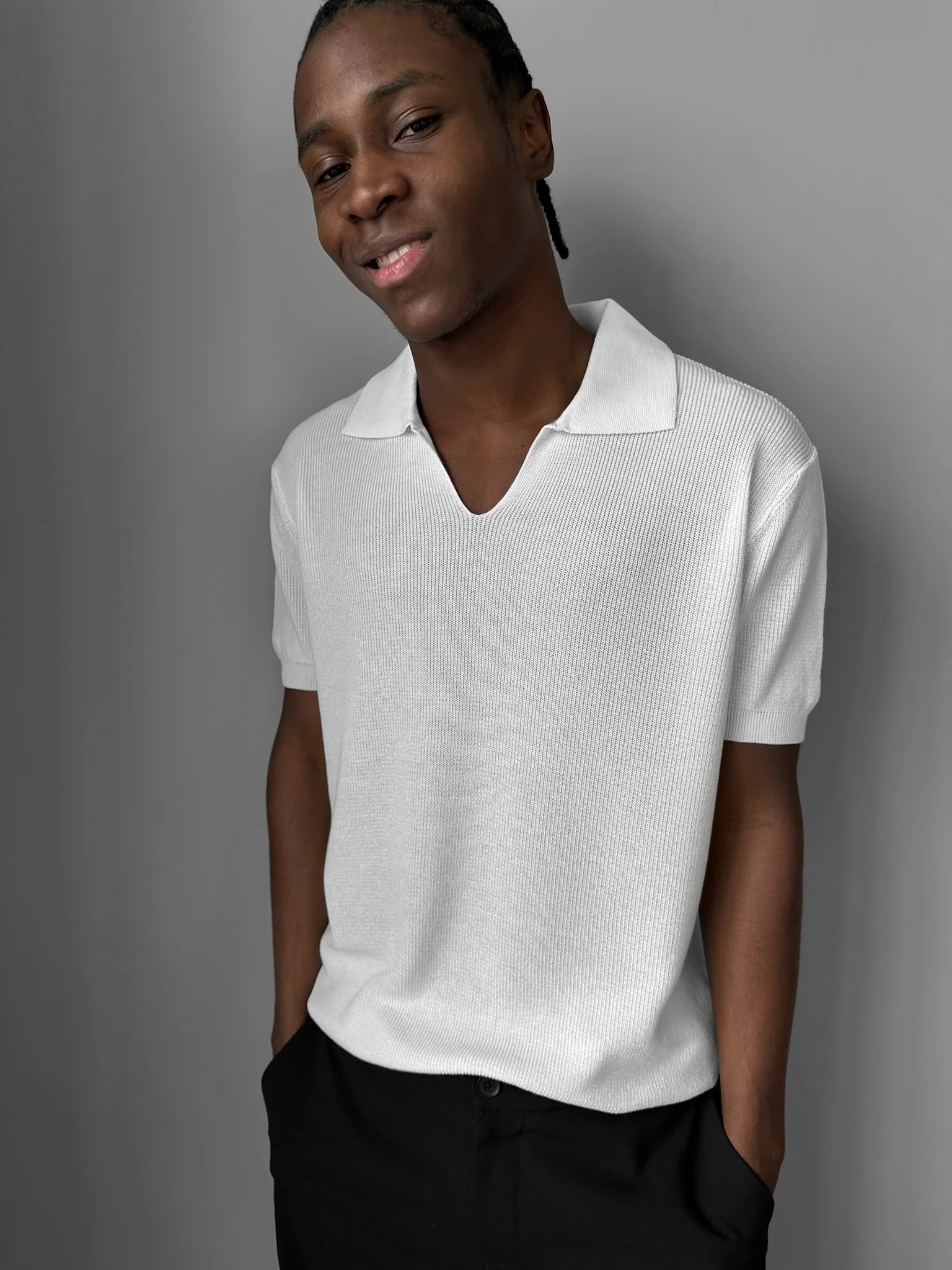 Loose fit fine knit collar T-Shirt - Ecru