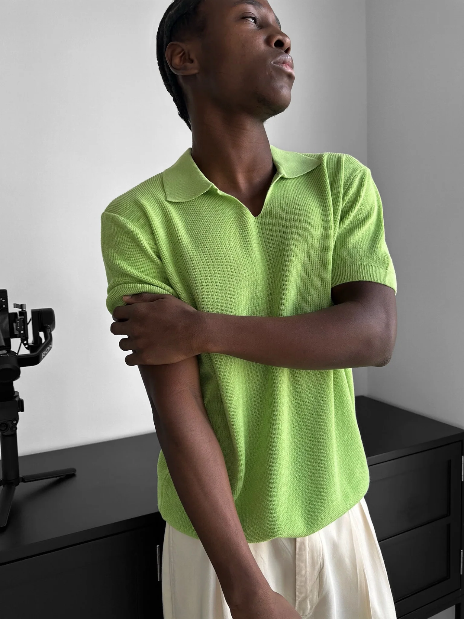 Loose fit fine knit collar T-Shirt - Light Green