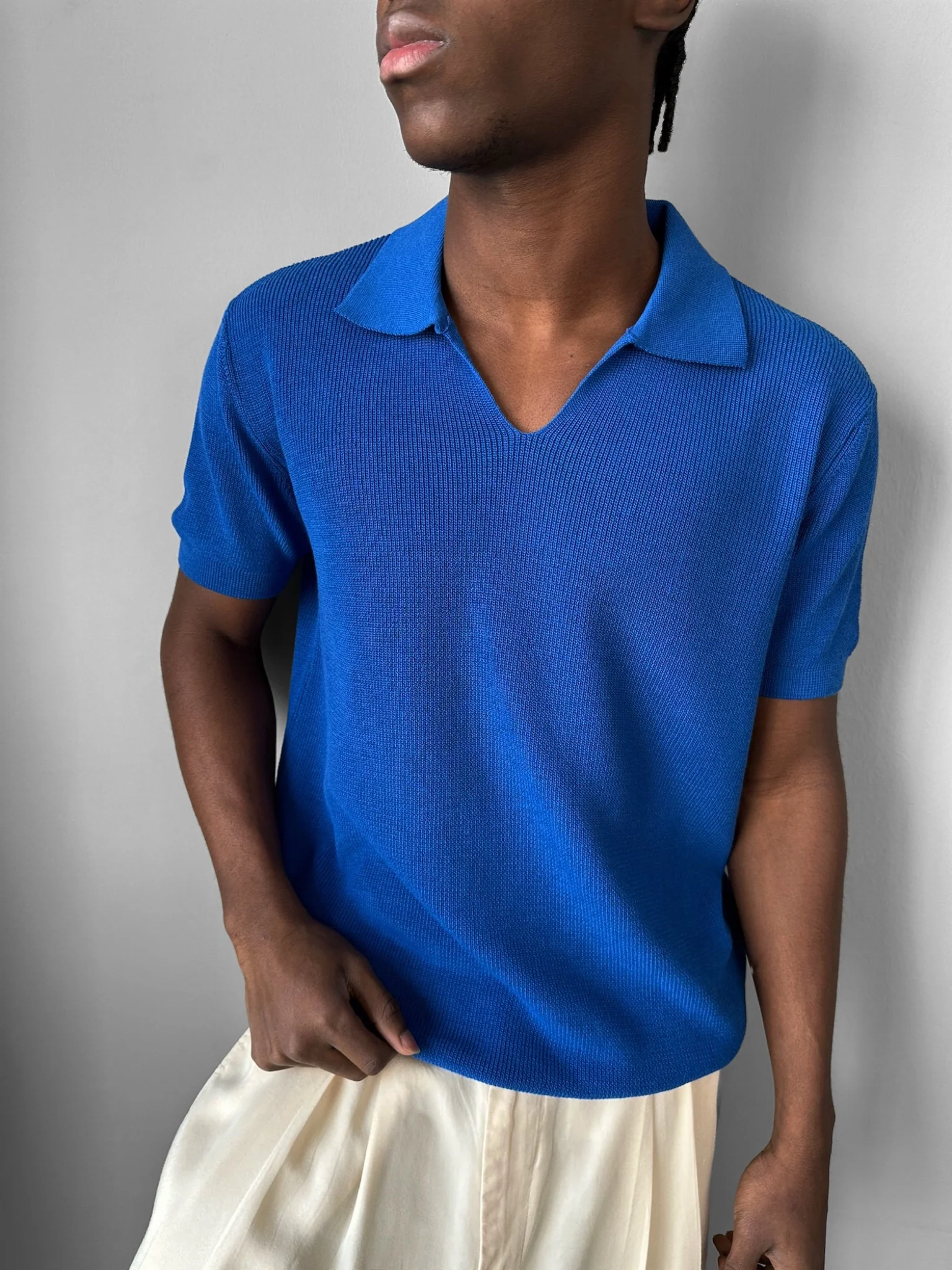 Loose fit fine knit collar T-Shirt - Sax - Image 3