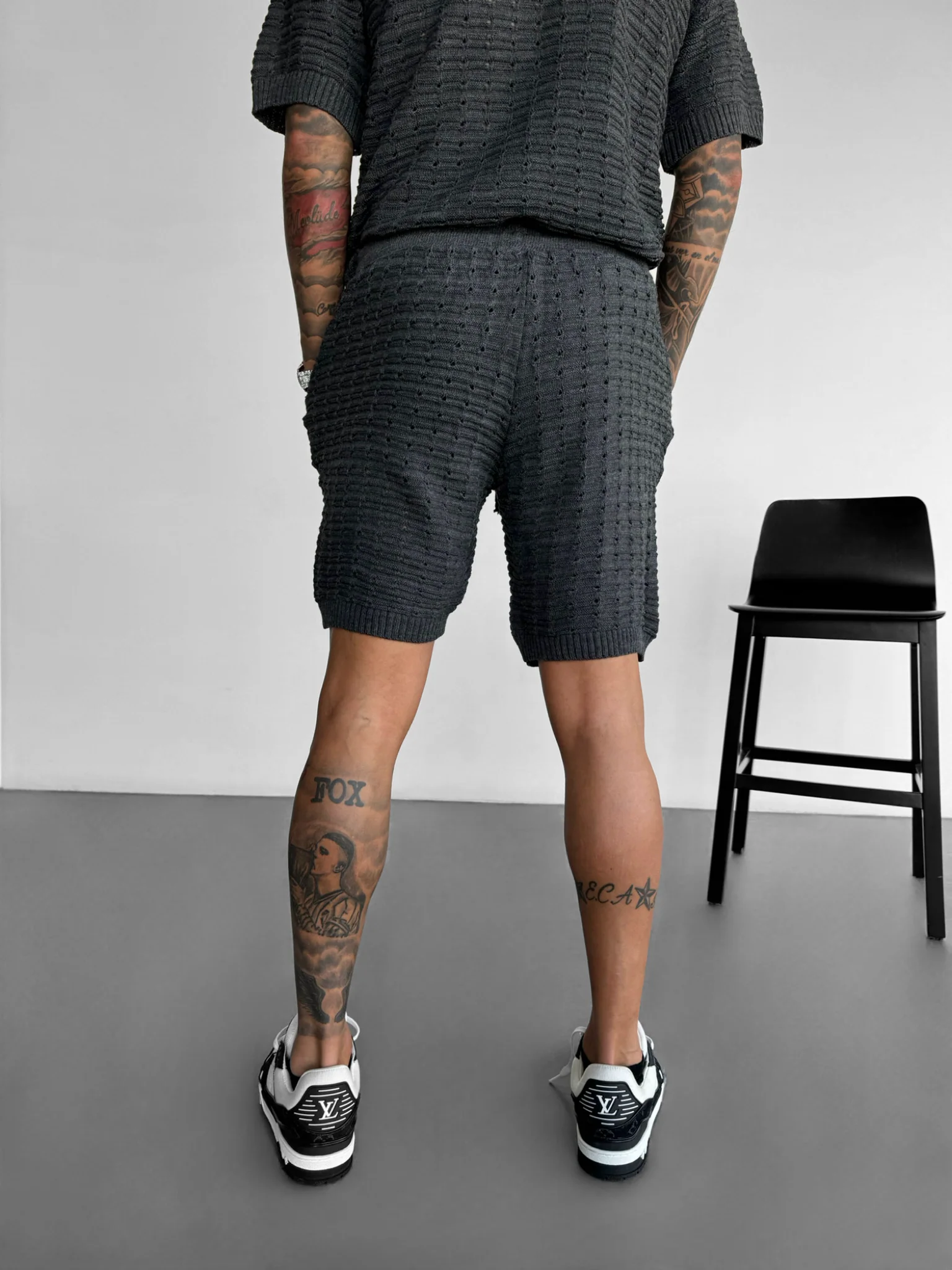 Loose Fit Holey Knit Shorts - Anthracite - Image 4