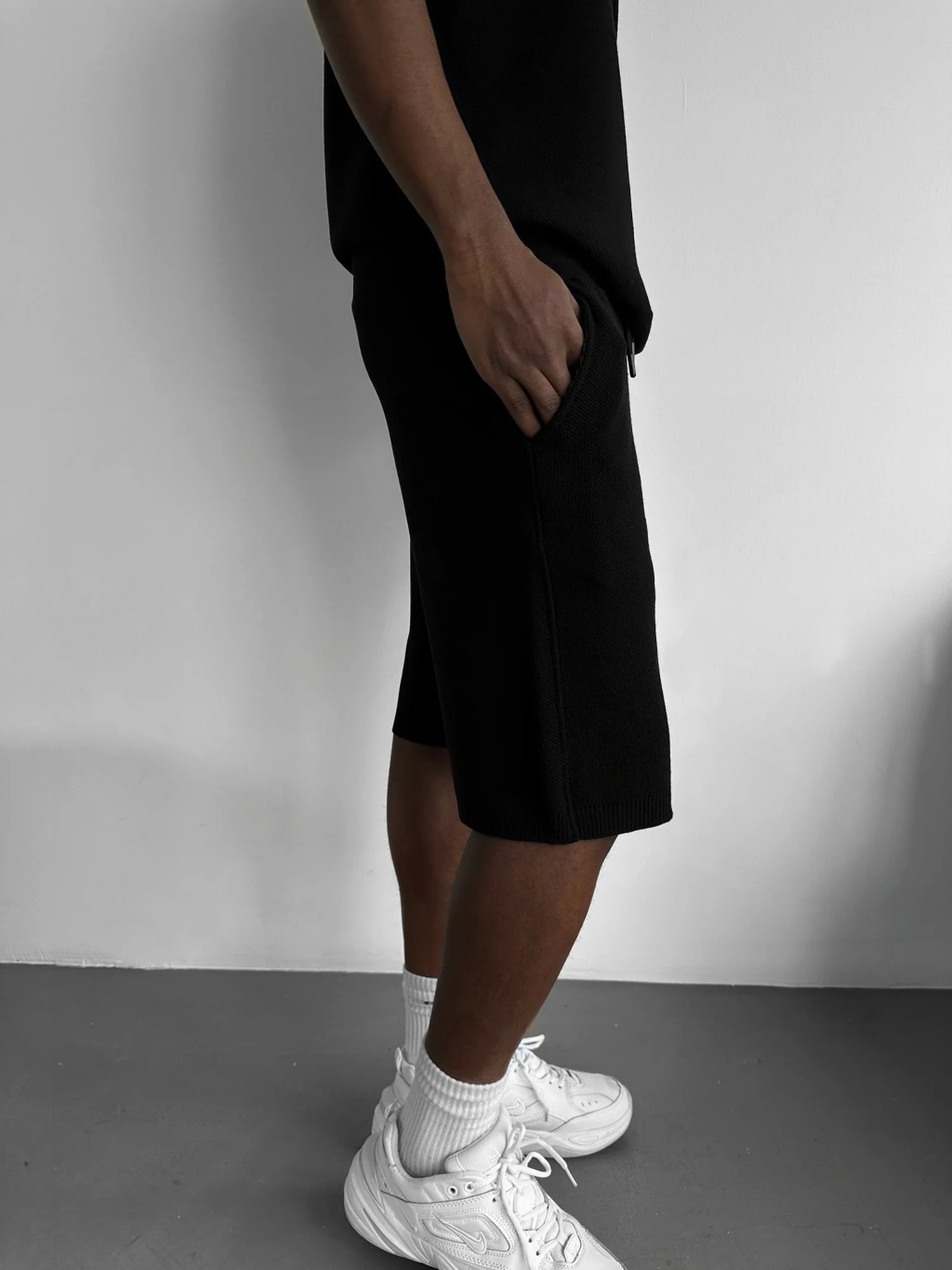 Loose Fit Initial Knit Shorts - Black - Image 4