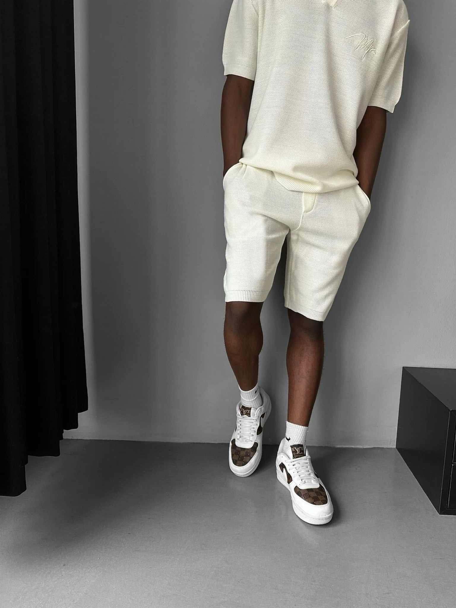 Loose Fit Initial Knit Shorts - Ecru