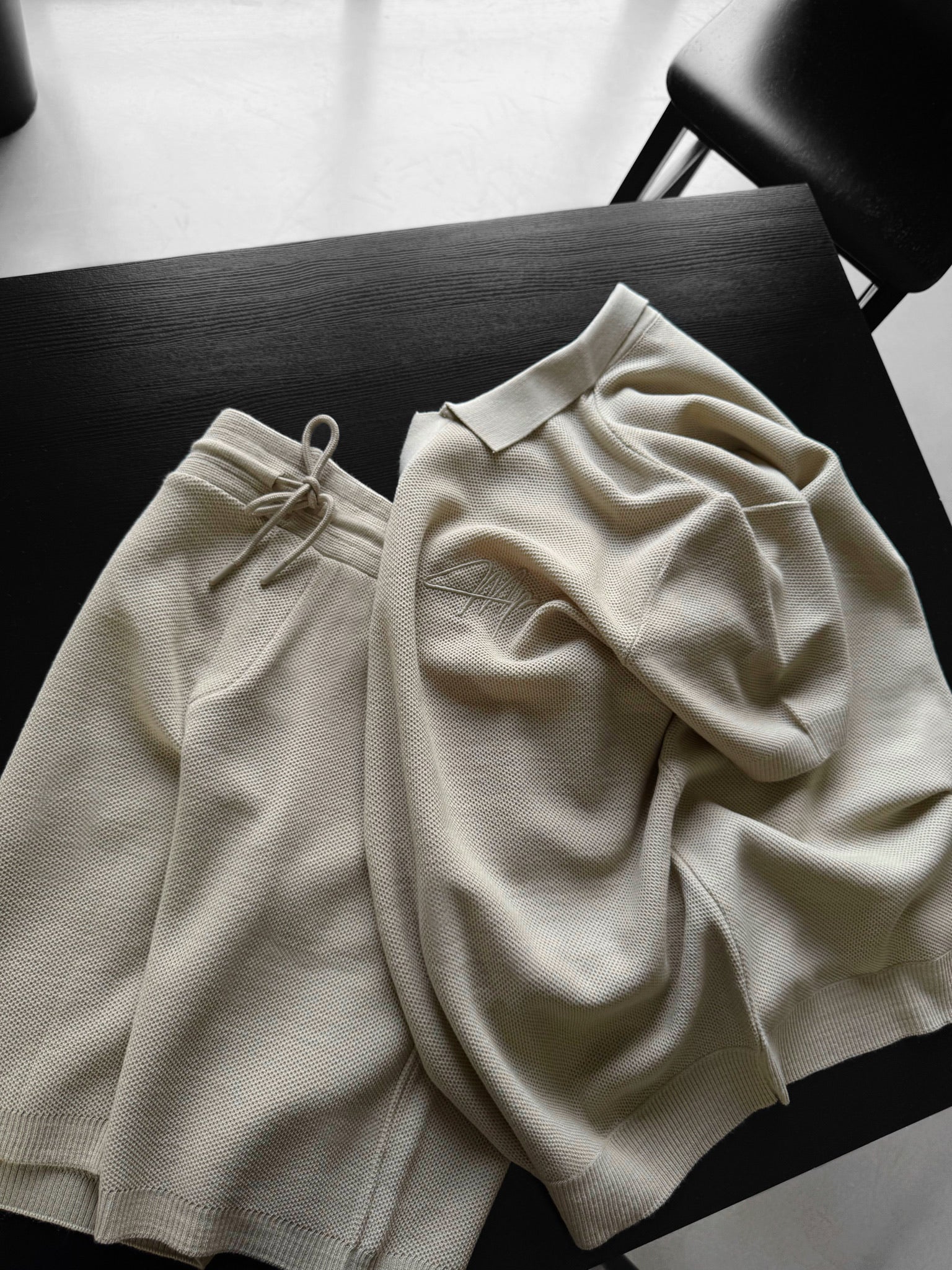 Loose Fit Initial Knit Shorts - Stone