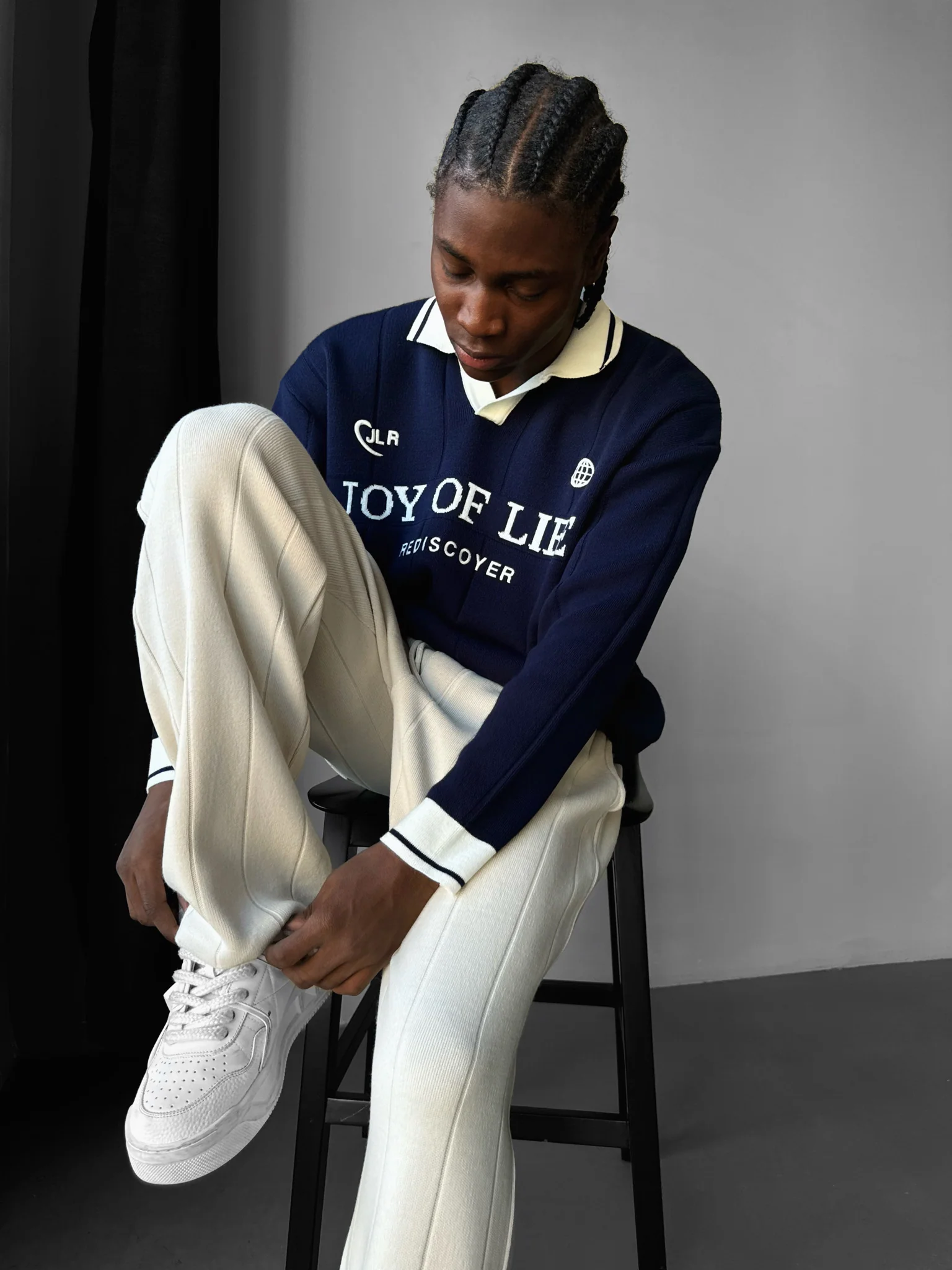 Loose Fit JLR Polo Sweater - Dark Blue - Image 4