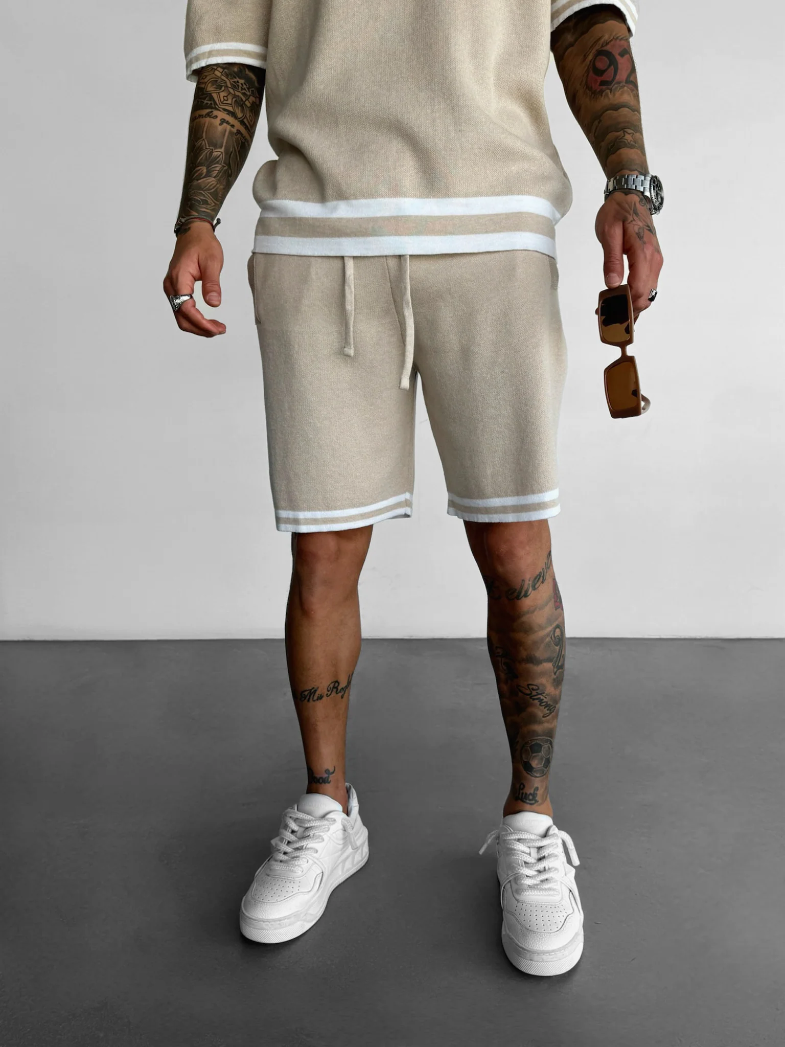 Loose Fit Knit Shorts - Beige