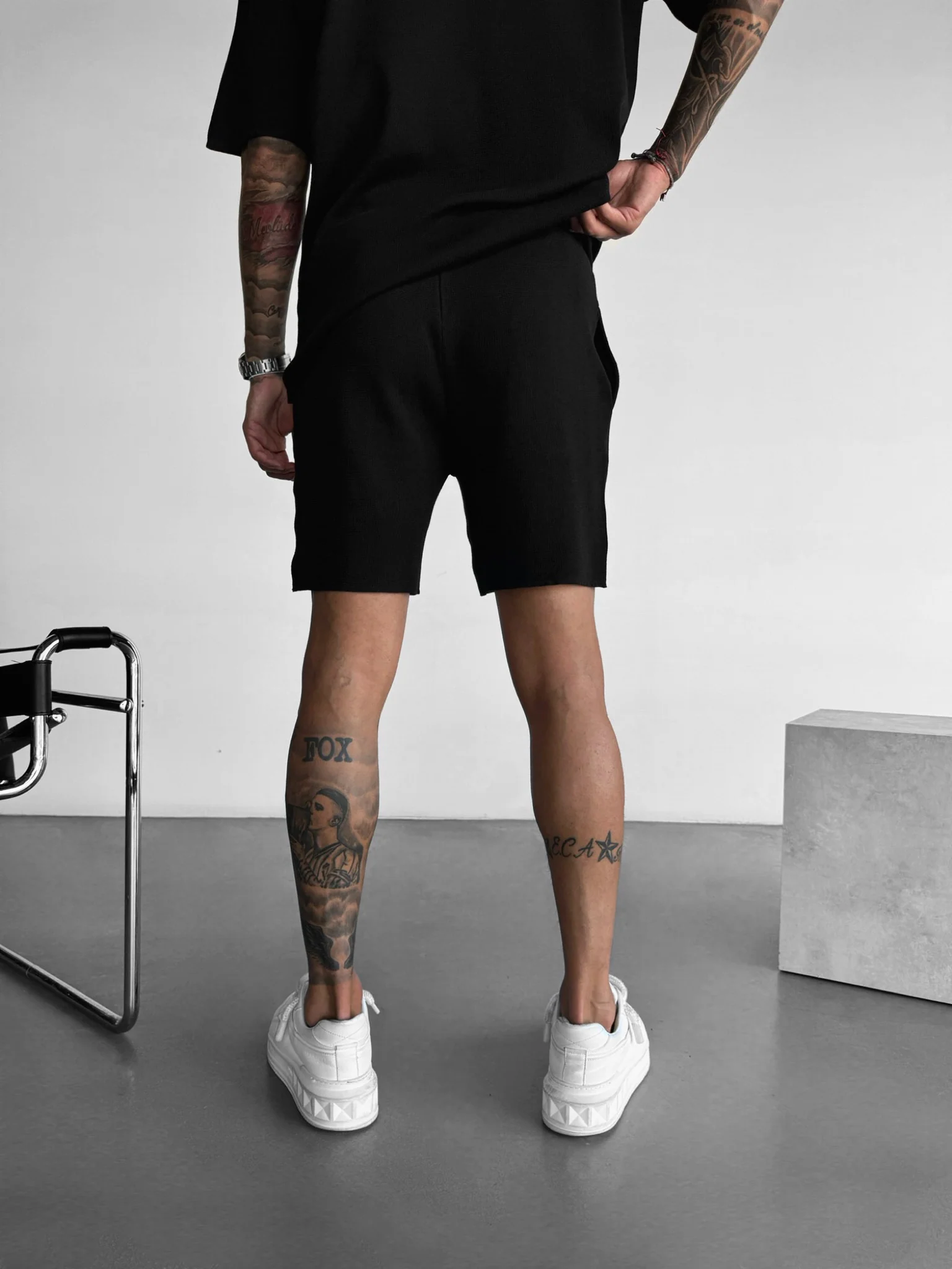Loose Fit Knit Shorts - Black - Image 3