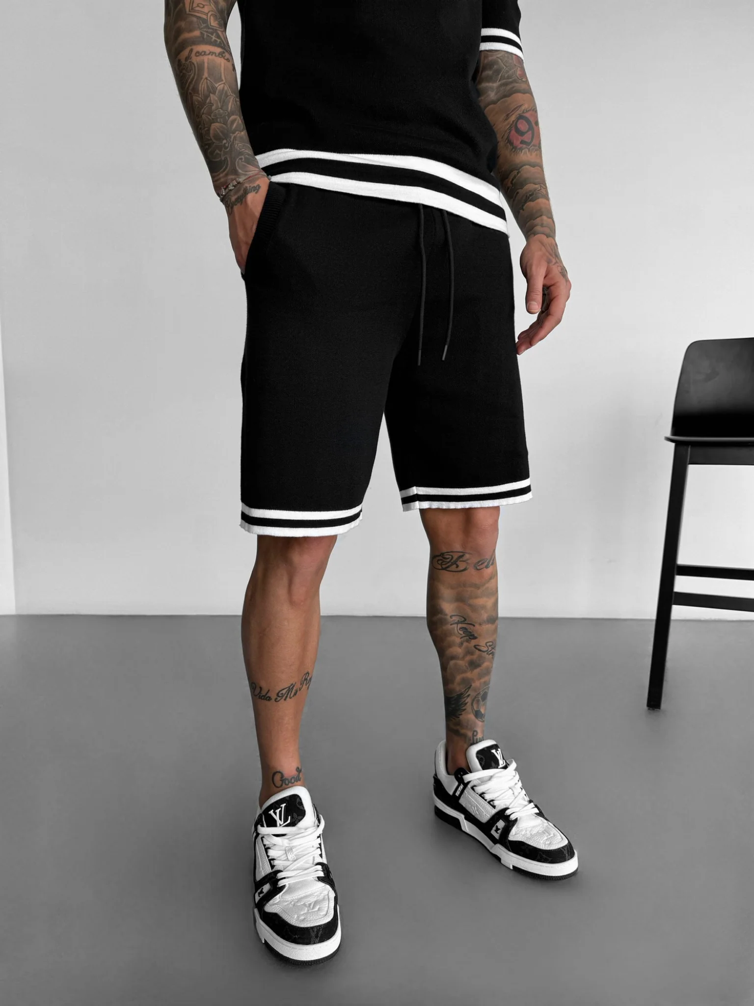 Loose Fit Knit Shorts - Black - Image 2