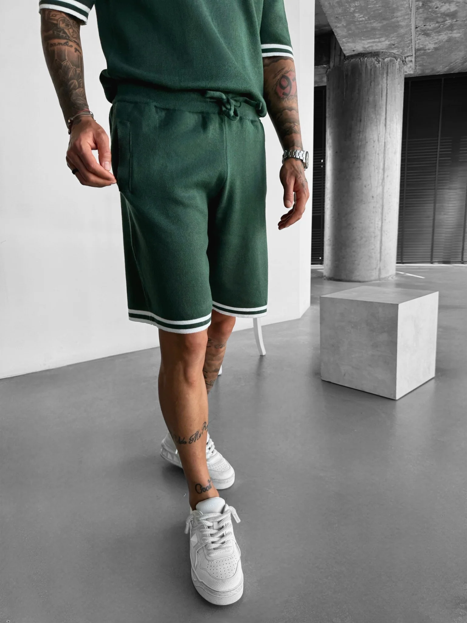 Loose Fit Knit Shorts - Dark Forest - Image 3