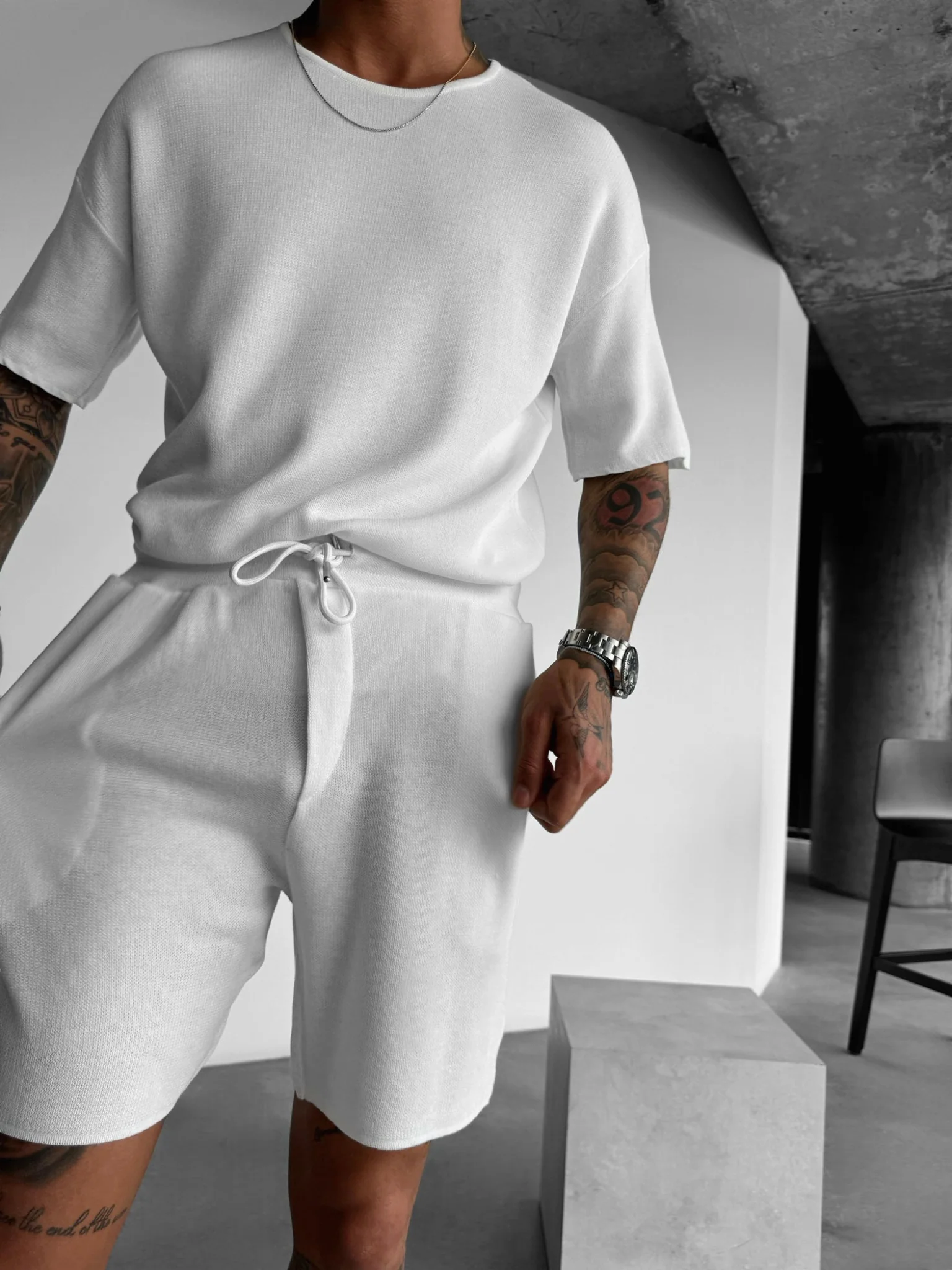 Loose Fit Knit Shorts - White - Image 2