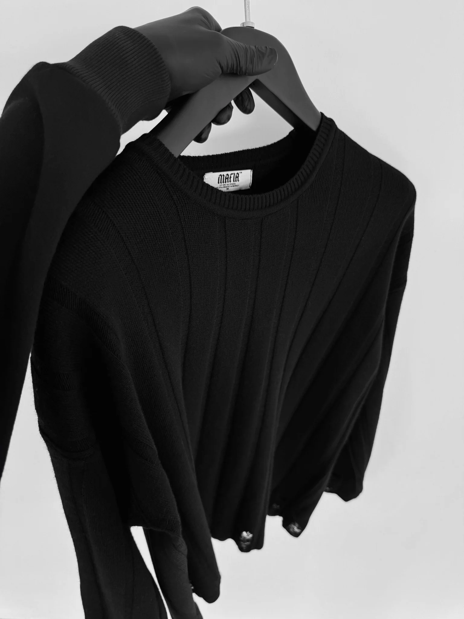 Loose Fit Knit Striped Torn Sweater - Black - Image 2