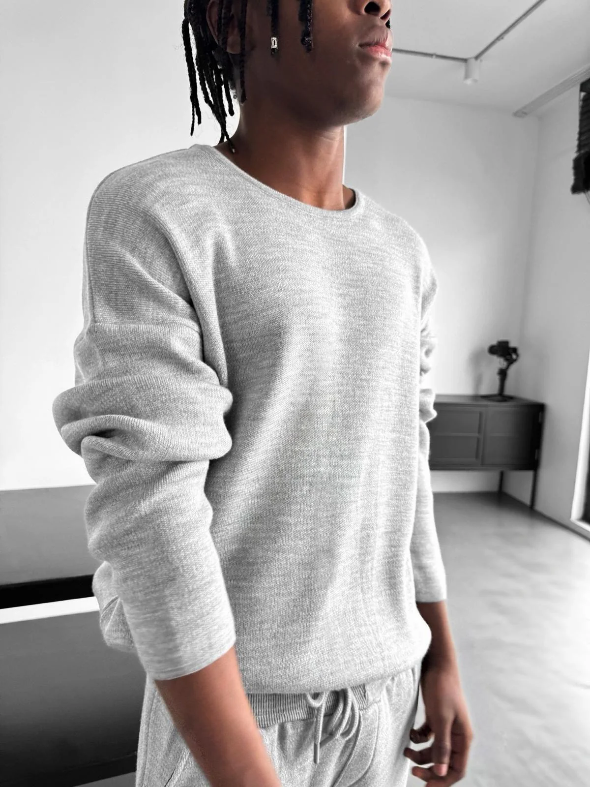 Loose Fit Knit Sweater - Grey Melange