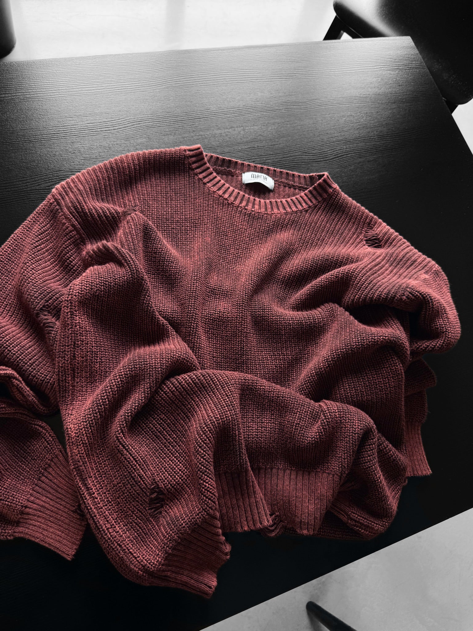 Loose Fit Knit Torn Sweater - Bordeaux
